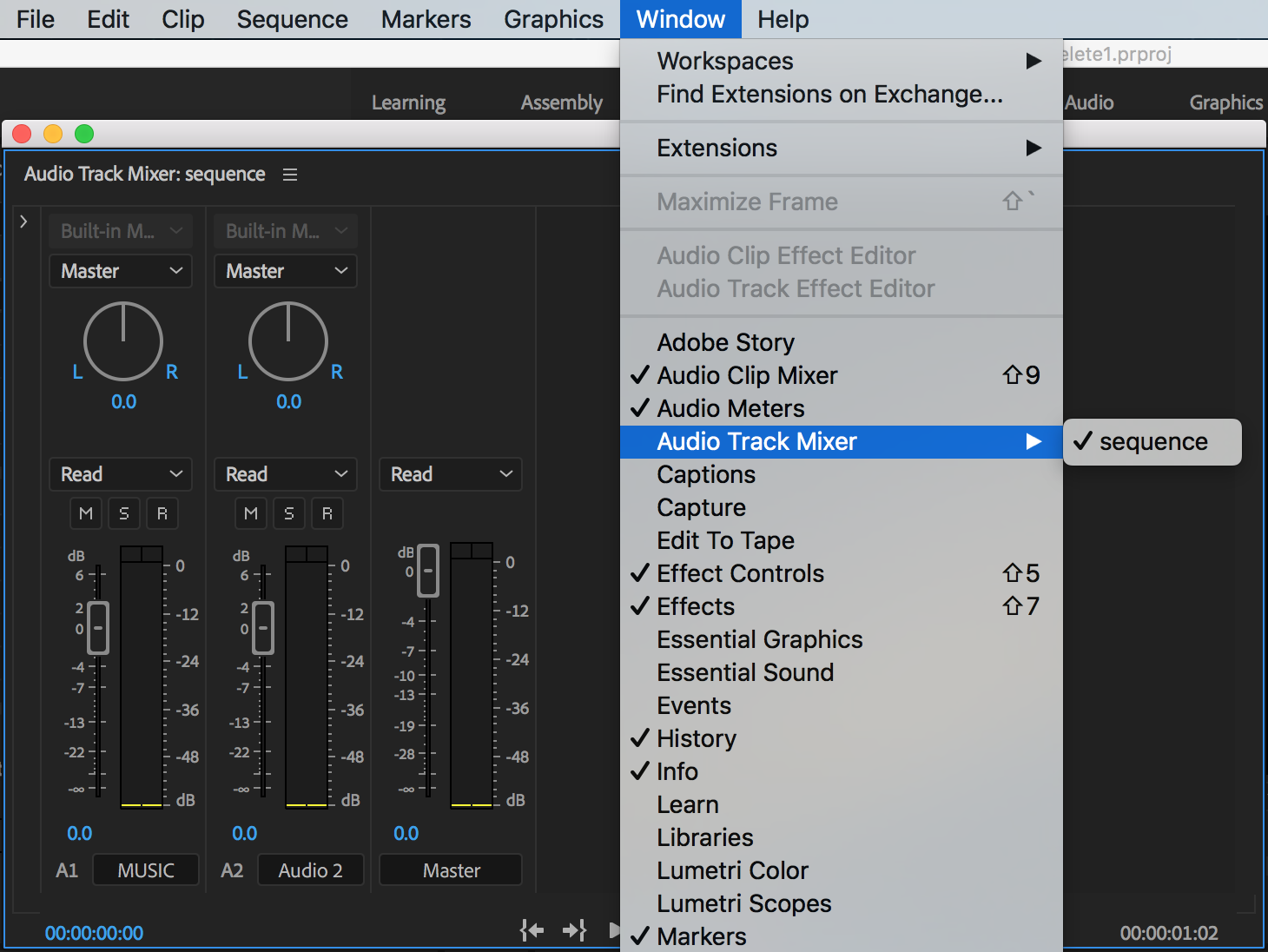 Use the Audio Track Mixer to apply track-based audio effects