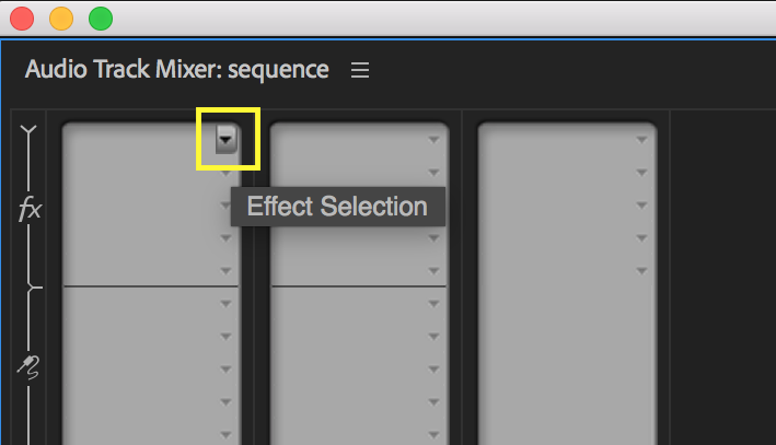 Patch in audio effects using the Effect Selection drop down