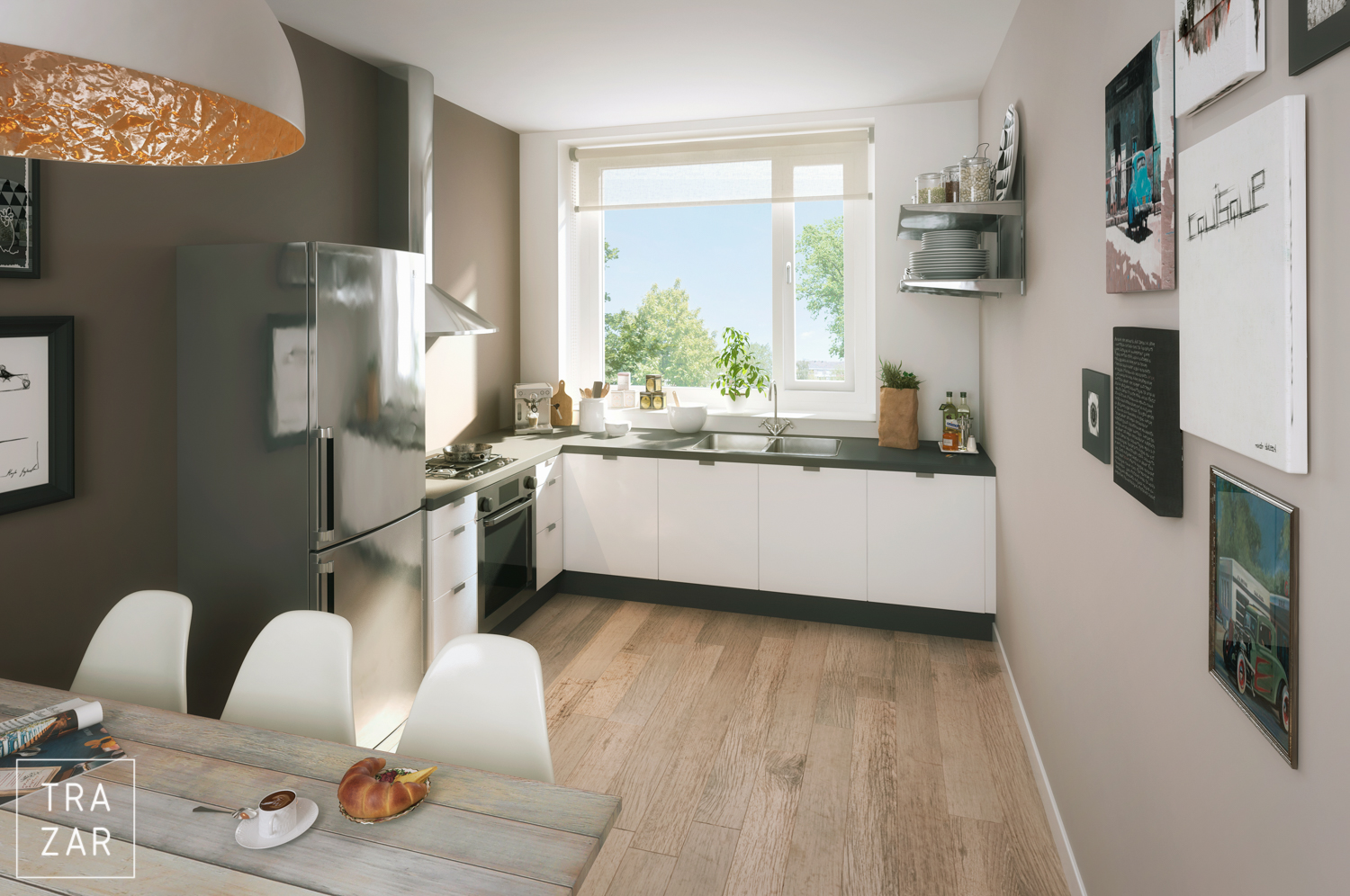 impressie van interieur zoals woonkamer, keuken.