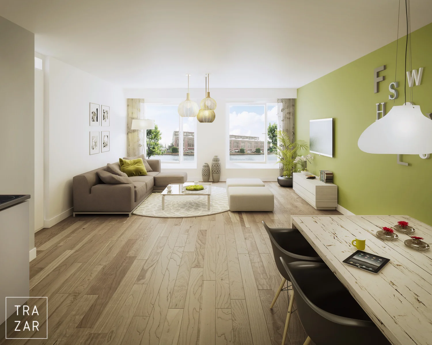 impressie van interieur zoals woonkamer, keuken.