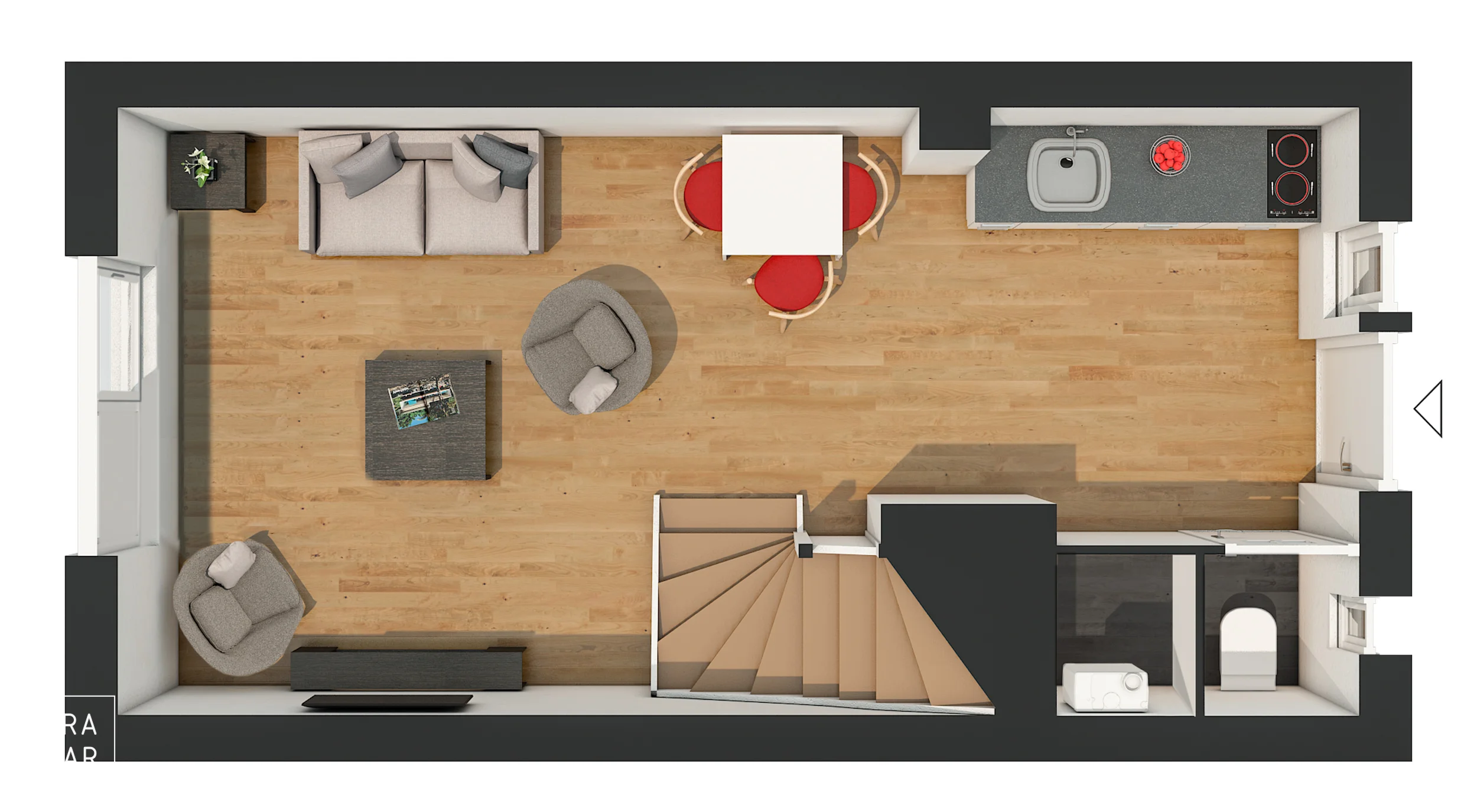 ingerichten en gemeubileerde plattegrond woningbouw