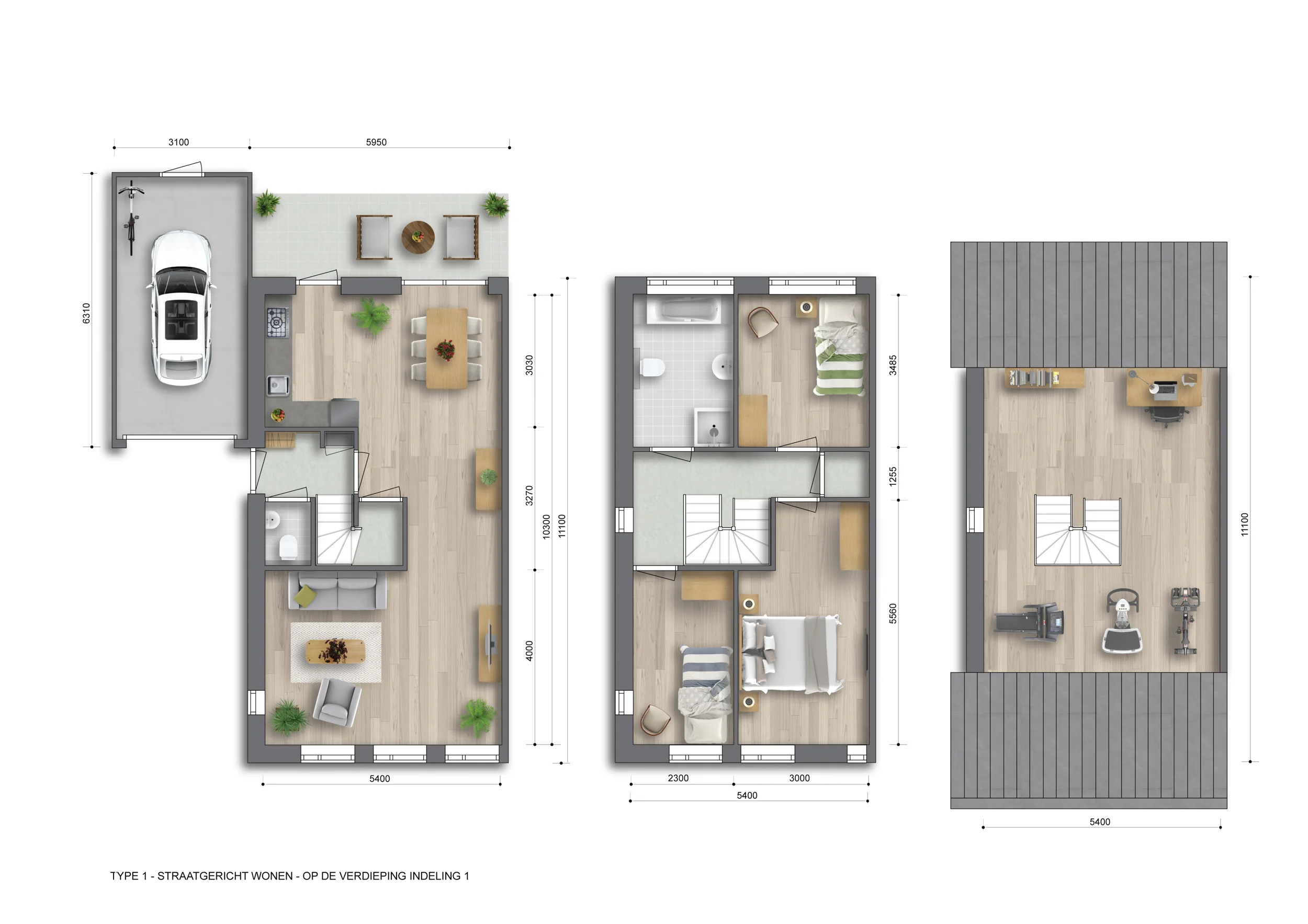 ingerichten en gemeubileerde plattegrond woningbouw