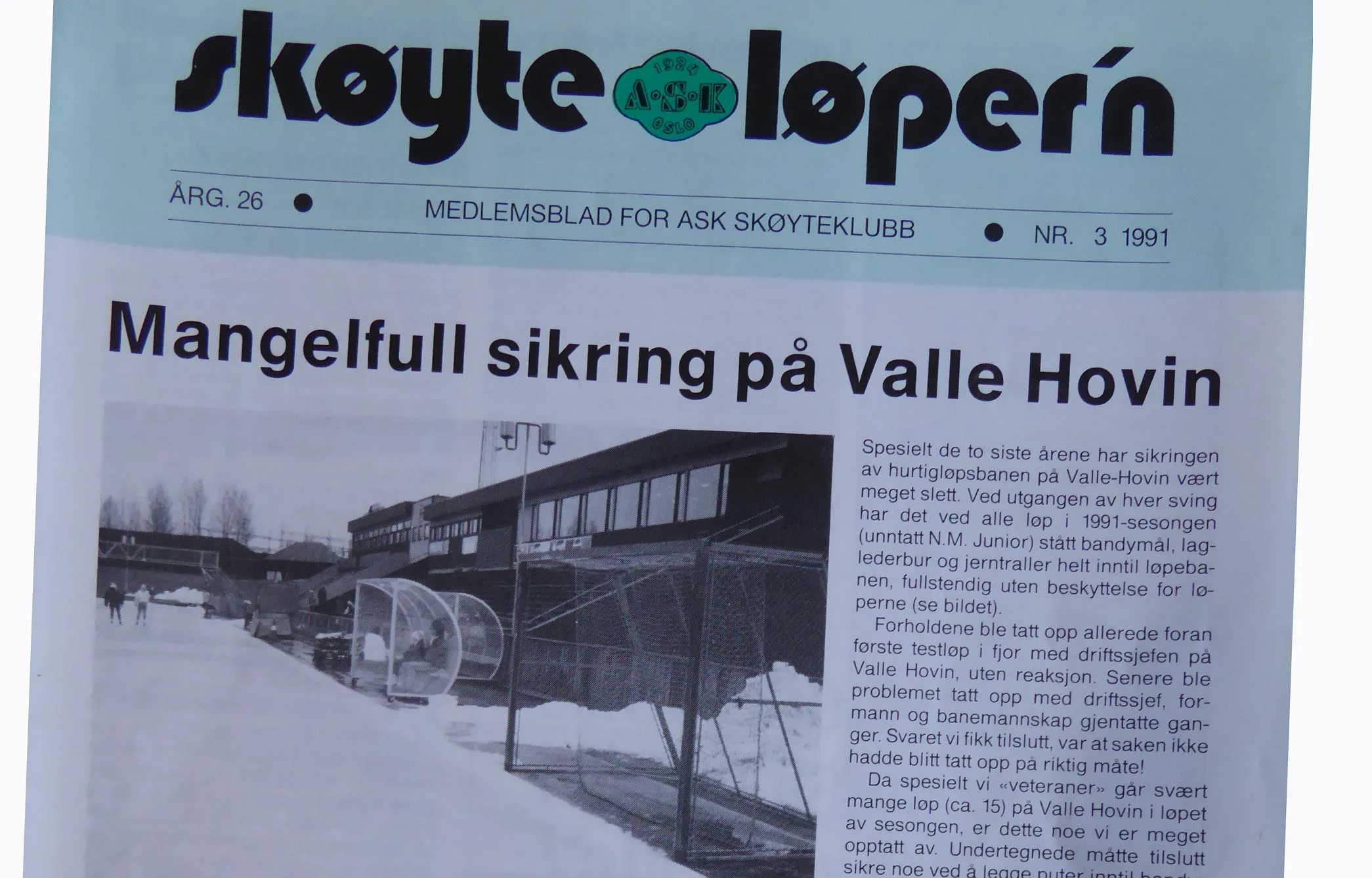 Forsiden av “Skøyteløper’n” høsten 1991!