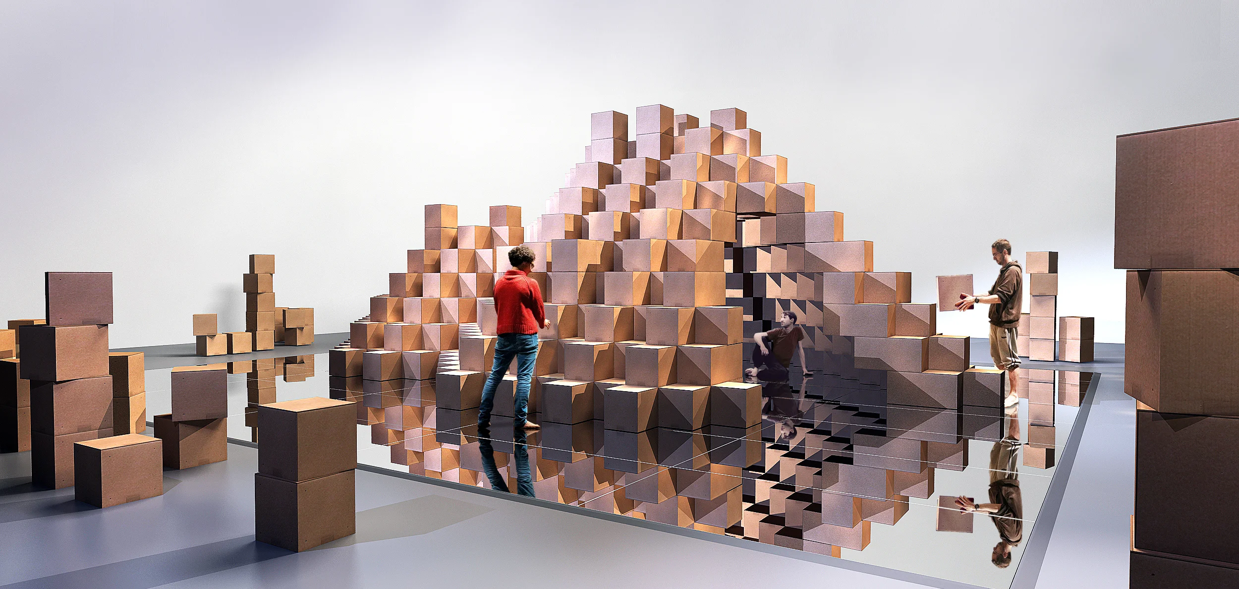 Visualisation (a drawing) of how the sculpture will look in the exhibition space