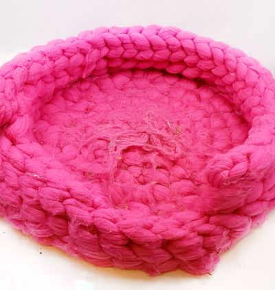 Pink dog basket giant yarn before.jpg