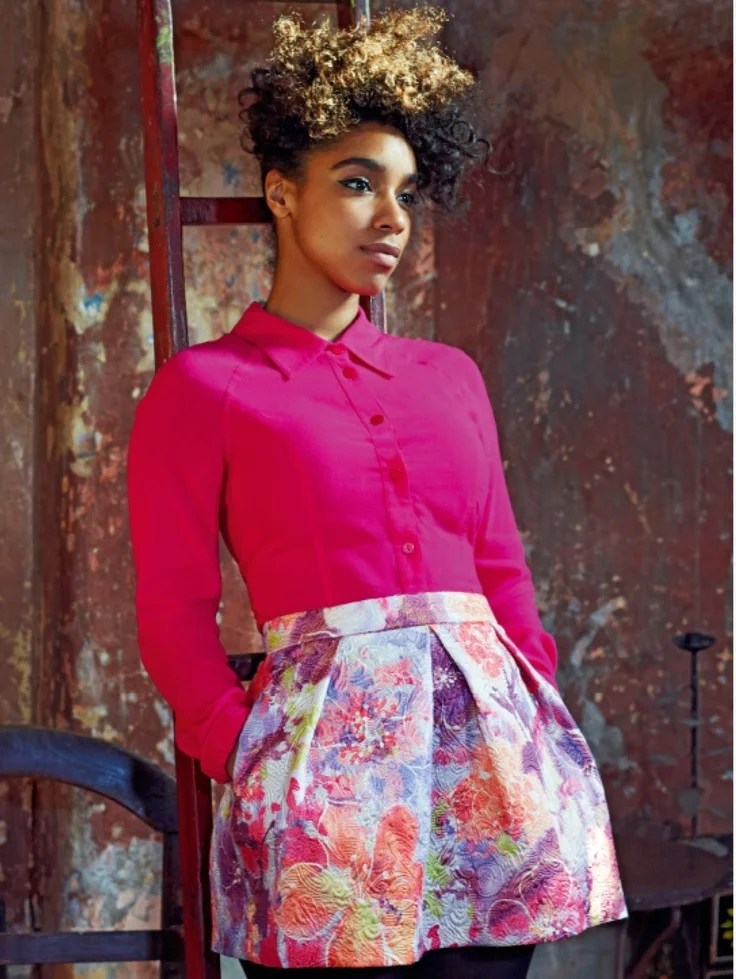 2. Spring is right around the corner. Get a headstart in a bright and vibrant floral print skirt and a pink blouse! Pair this outfit with dark coloured tights/stockings for a simple but bold look! Perfect for work or cocktails!