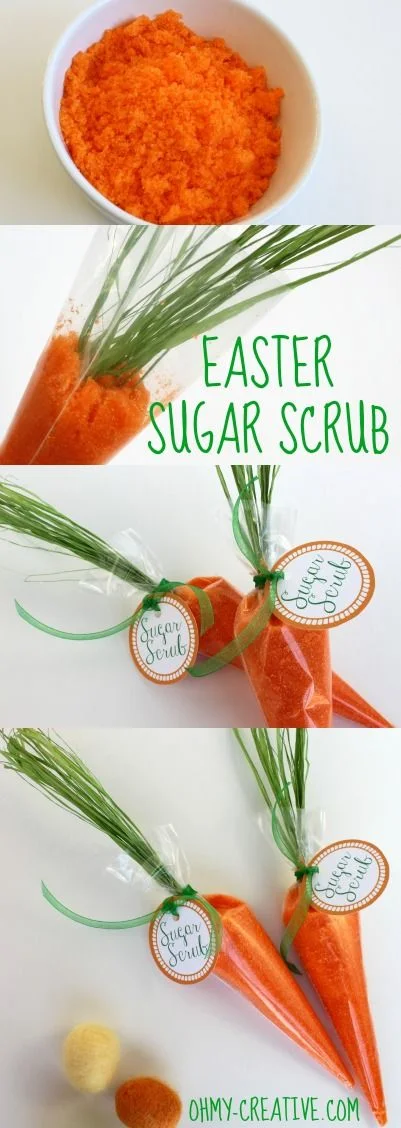 2. This Easter Carrot Sugar Scrub is easy to make and perfect to add to an Easter basket or to hand out to guest at your Easter celebration | OHMY-CREATIVE.COM