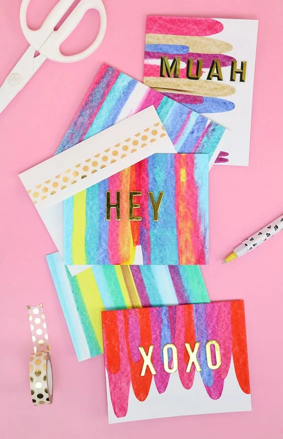4. Don't send out your Easter cards on boring store-bought stationary! This DIY art project idea is really easy, so much fun, and makes beautifully colored notecards. You just need a few simple supplies you may already have! | PERSIALOU