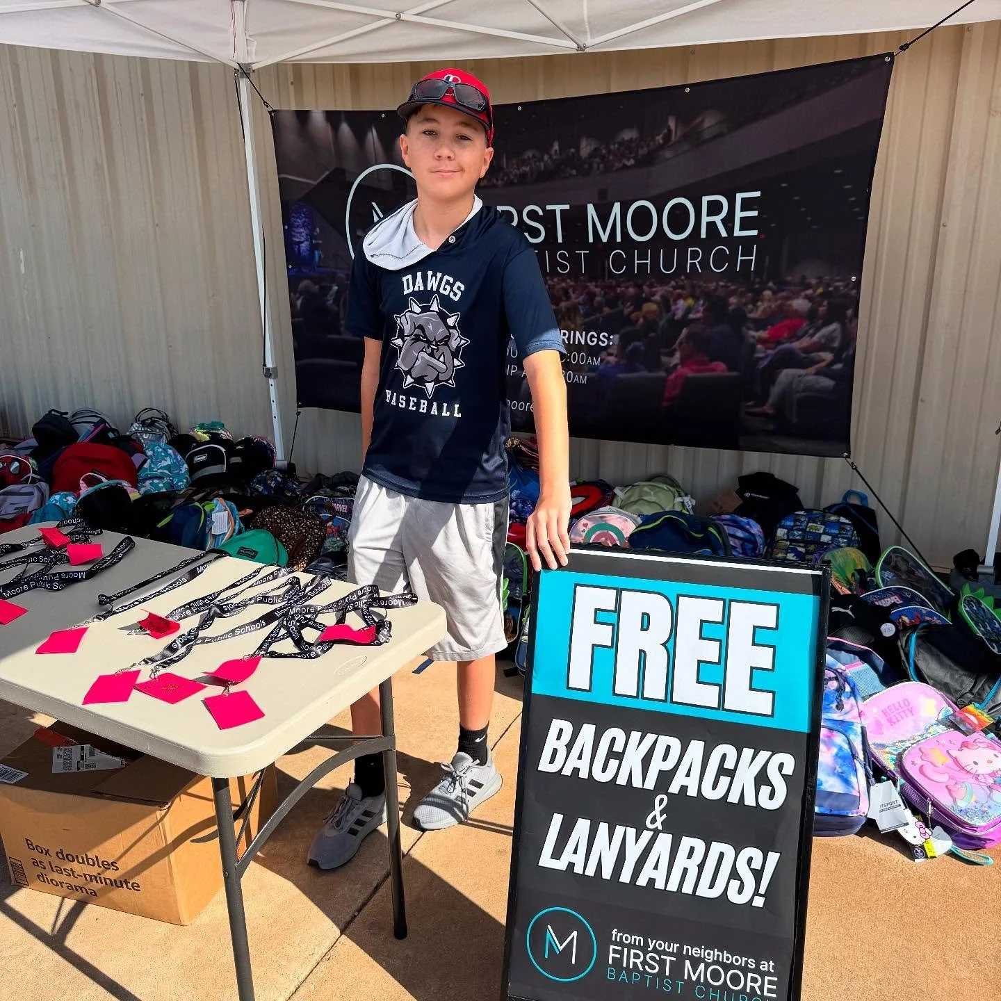 Come see us at Lion Kickoff! We have over 100 backpacks filled with school supplies to give away! 🎒@moorepublicschools #mps
