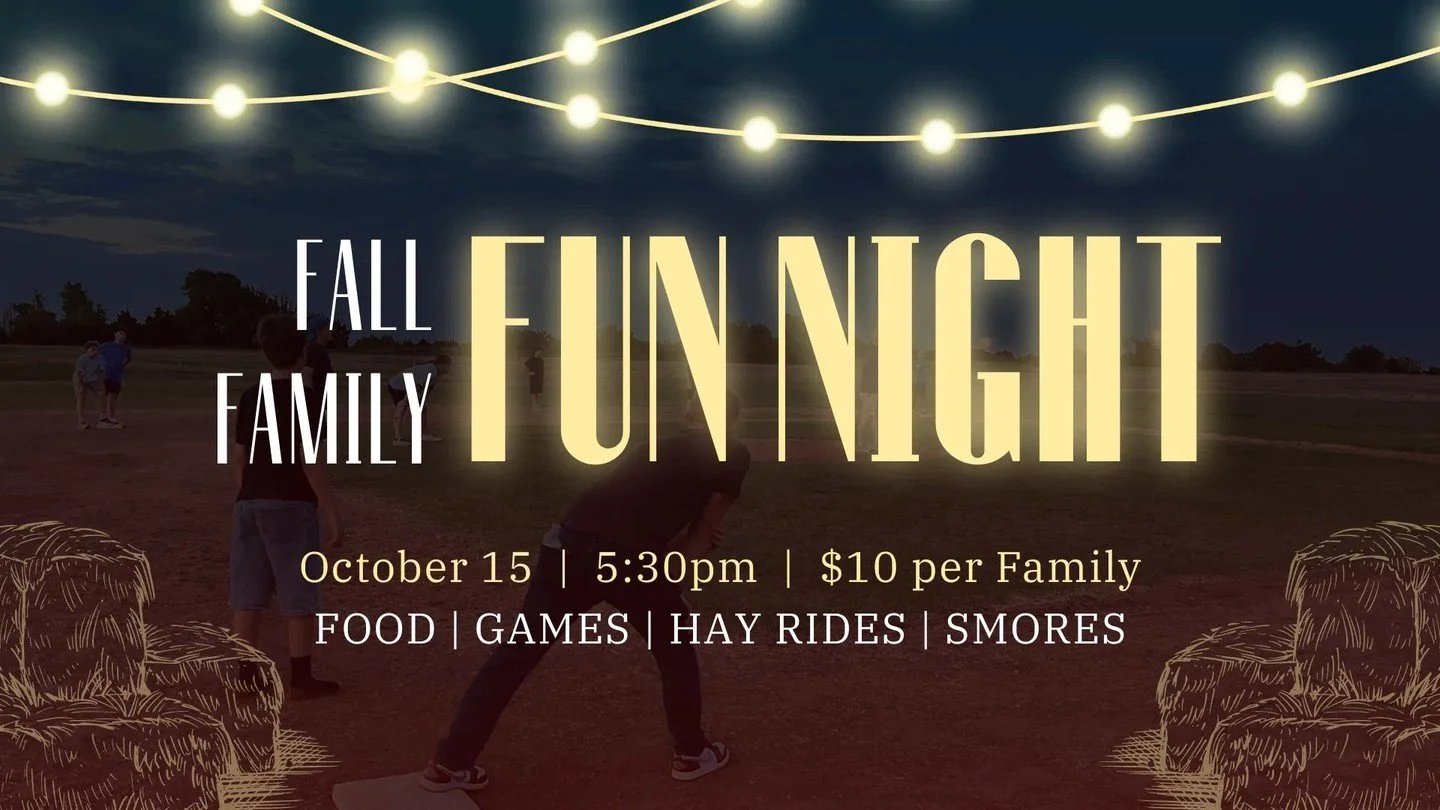 In honor of fall break, tonight is our Fall Family Fun Night!
Please remember to bring your lawn chairs and bug spray.
Starting at 5:30pm, food will be available in the courtyard. Then we will have activities like hayrides, s'mores by the campfire