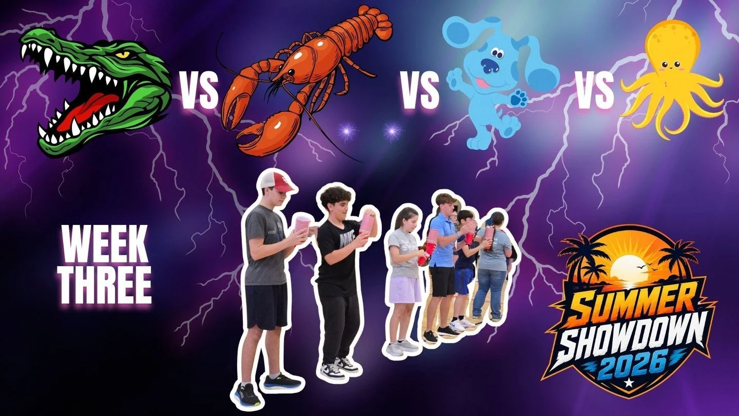 Tonight is week 3 of Summer Showdown!!!

It's not too late to join a team!
🔴 🟢 🔵 🟡

Rep your team colors to earn points! Bring someone new to get tons of points!

Snacks &amp; Hangout
6:00PM - 6:25PM

Break &amp; Pre-Service
6:25PM - 6:30PM

Summ