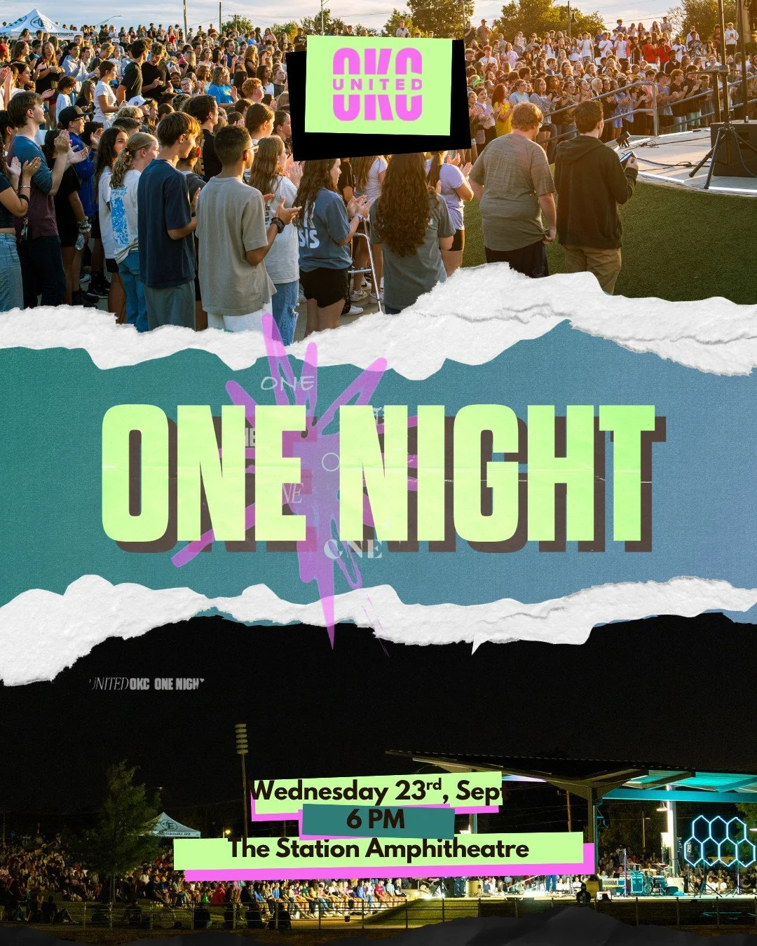 ONE NIGHT RALLY
TONIGHT!
THE STATION AMPHITHEATER 
6:00PM TO 8:30PM

Tonight is the One Night rally at The Station for all of our 7th to 12th grade students. We will be joining other local churches for a night of worship and connection.

Students can