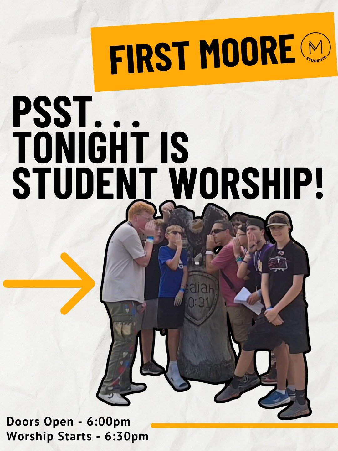 It's the best night of the week! 

We will have 🥨 starting at 6:00pm and the service starts at 6:30pm.

Church is better when you bring friends! 

Snacks &amp; Hangout
6:00PM - 6:25PM

Break &amp; Pre-Service
6:25PM - 6:30PM

Worship Service &amp; S