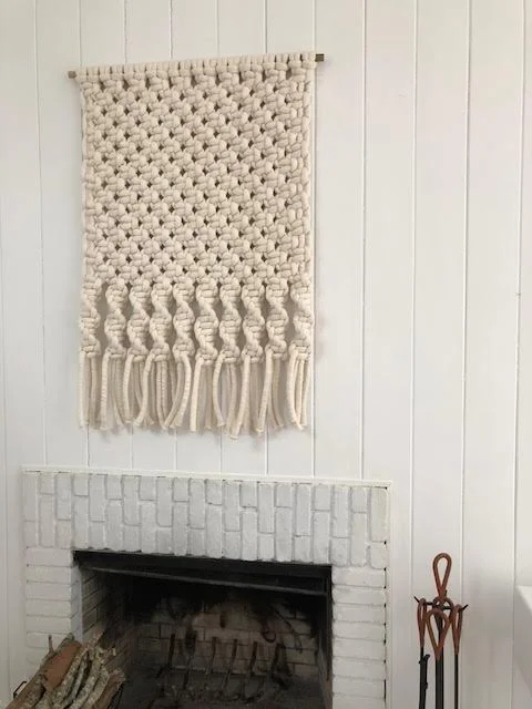 HAND-KNOTTED MODERN MACRAME A WARM, WELCOMING ADDITION TO ANY SPACE, THIS HANGING CHARMS WITH SOFT PLUSHNESS. HAND-KNOTTED IN A BEAUTIFUL DIAMOND MESH PATTERN, ITS ORGANIC FIBERS ADD DEPTH AND DIMENSION FOR PRICING PLEASE CLICK HERE , FOR CUSTOM SIZE AND COLOR INQUIRES PLEASE USE THE CONTACT FORM