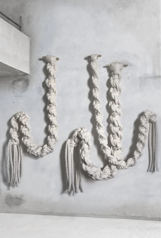 OVERSIZED MACRAME DECORATION EXTRA LARGE FIBER ART DECOR MADE FROM BRIGHT CHUNKY COTTON. THESE 'TWISTS' CAN BE CUSTOM MADE TO ANY WIDTH AND LENGTH. 