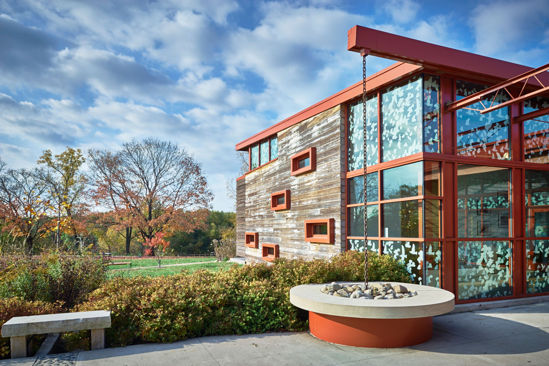  The Grange Insurance Audubon Center designed by Design Group is an architectural treasure. It is located on a former brownfield in the Whittier Peninsula, merely 1 mile from downtown Columbus. 