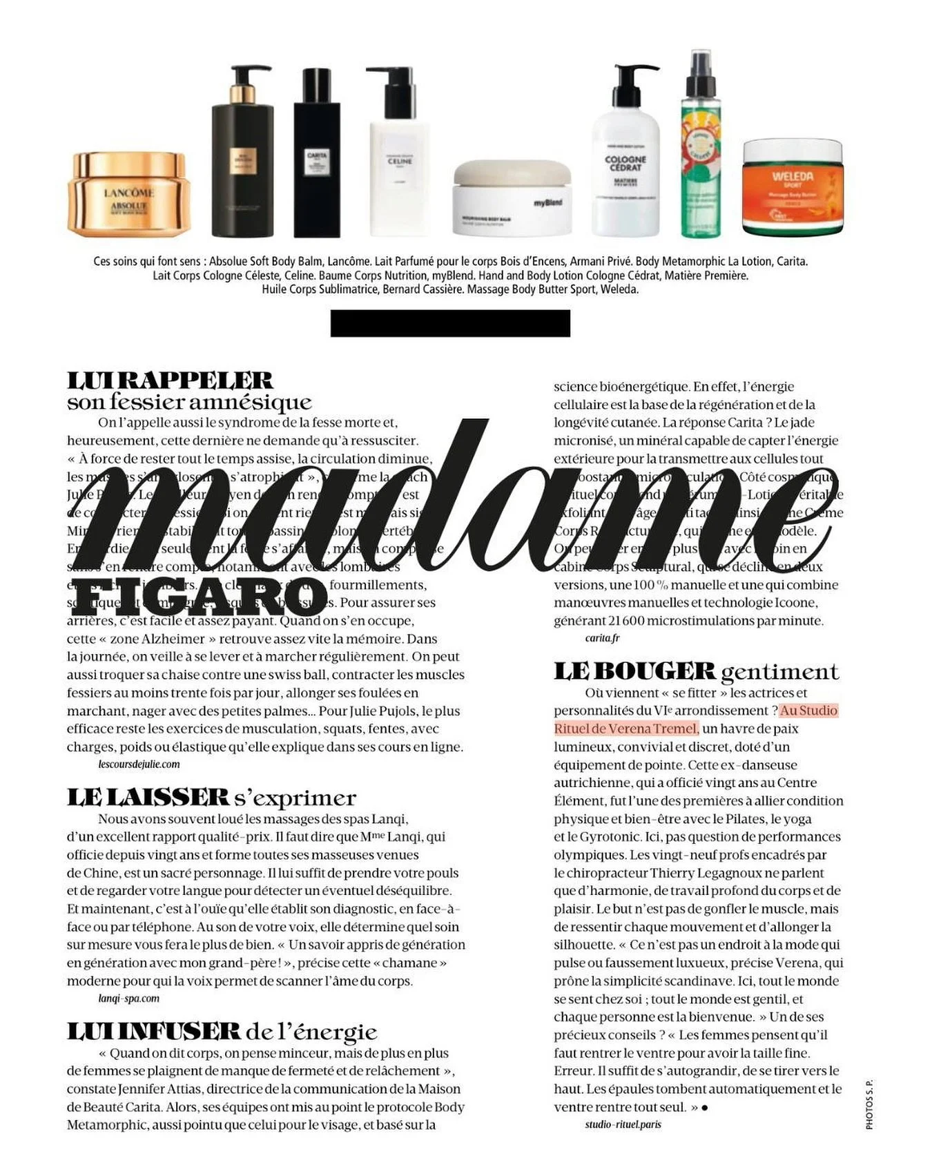 Le Studio Rituel dans Madame Figaro ✨

Ici, pas de qu&ecirc;te de performance, mais un travail profond et respectueux du corps avec toutes les pratiques de Pilates, la m&eacute;thode Gyrotonic et le yoga .

&laquo; Il suffit de s&rsquo;autograndir : 