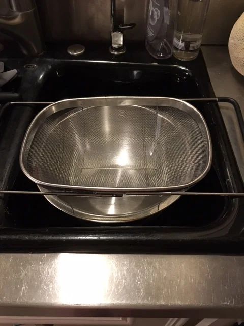 My stock-straining contraption helps me strain and store the stock in seconds flat.