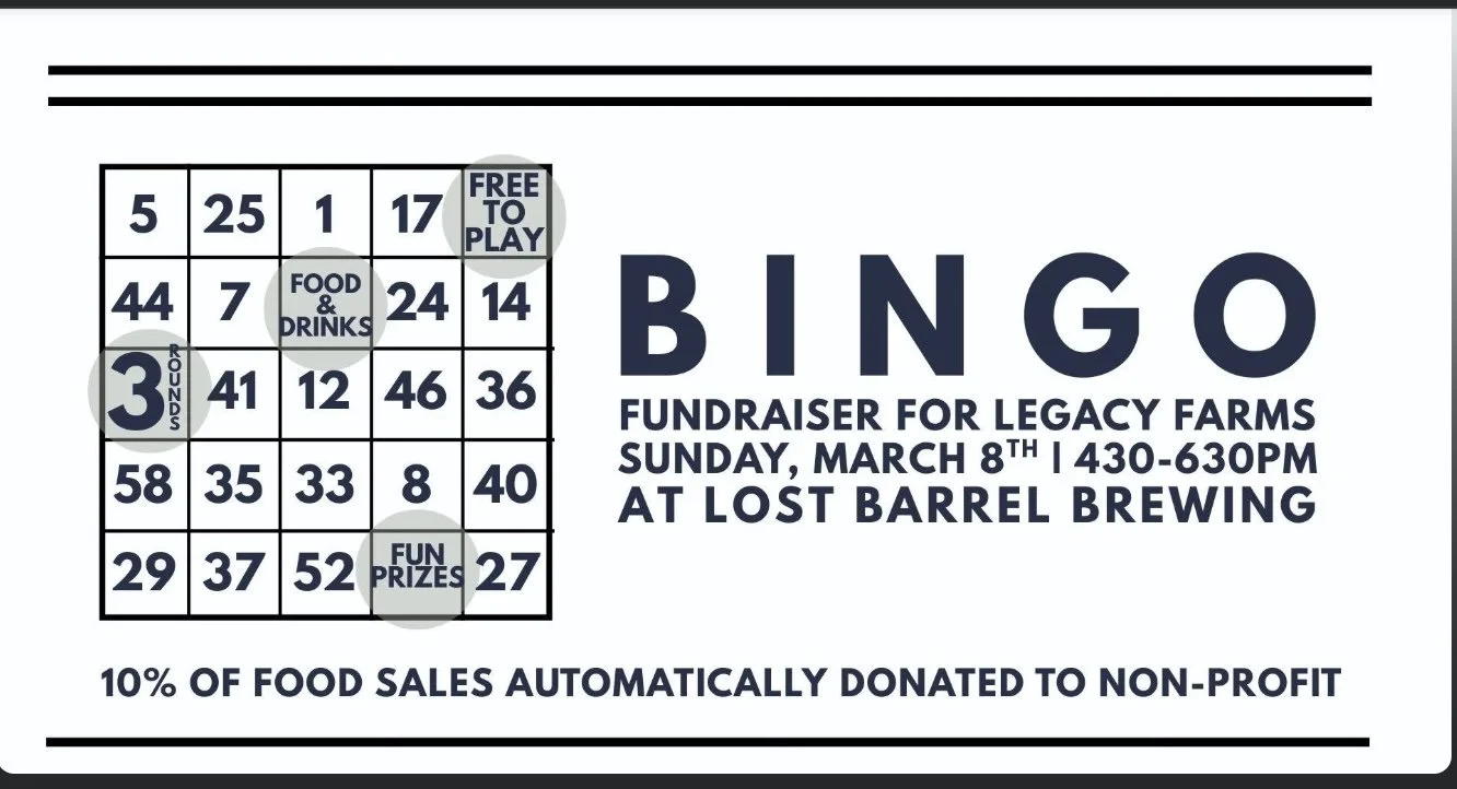 Lost Barrel Brewing Bingo Night to Benefit Legacy Farms