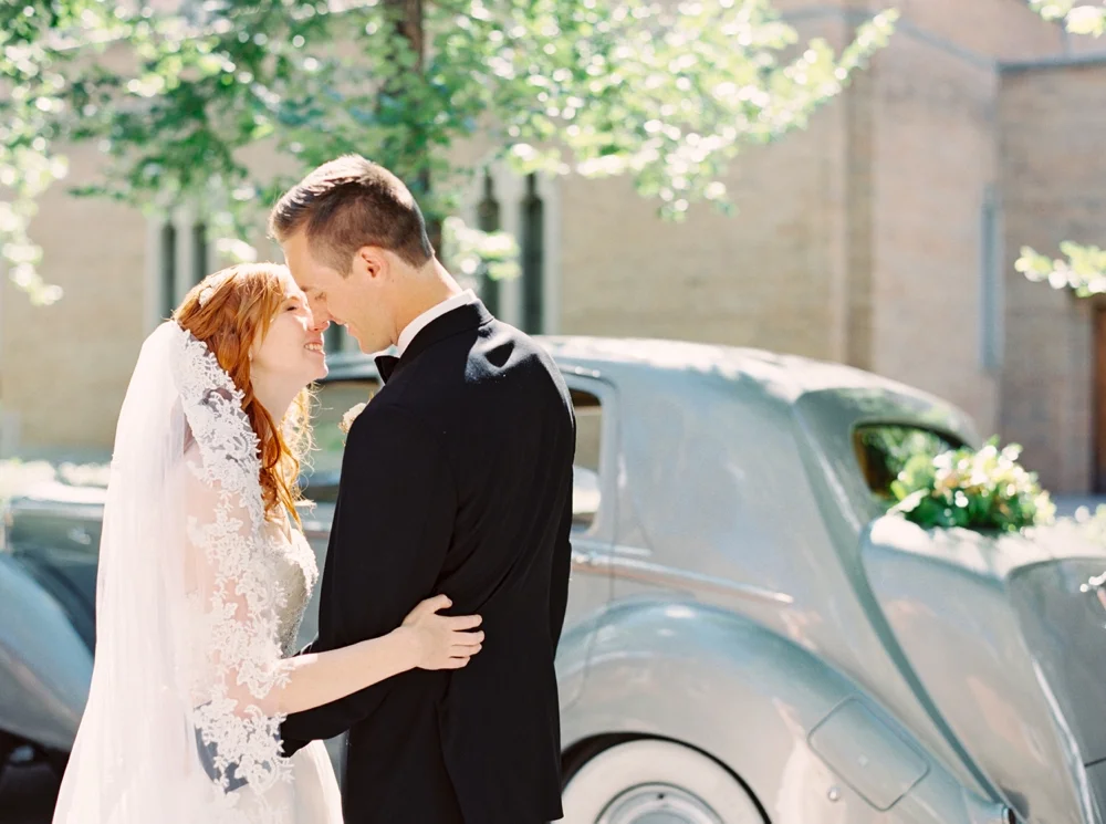 Calgary Wedding Photographer | Canmore Wedding Photographers | Banff Wedding Photography | Fairmont Palliser | Calgary Church | Blue bridesmaids | Vintage Car