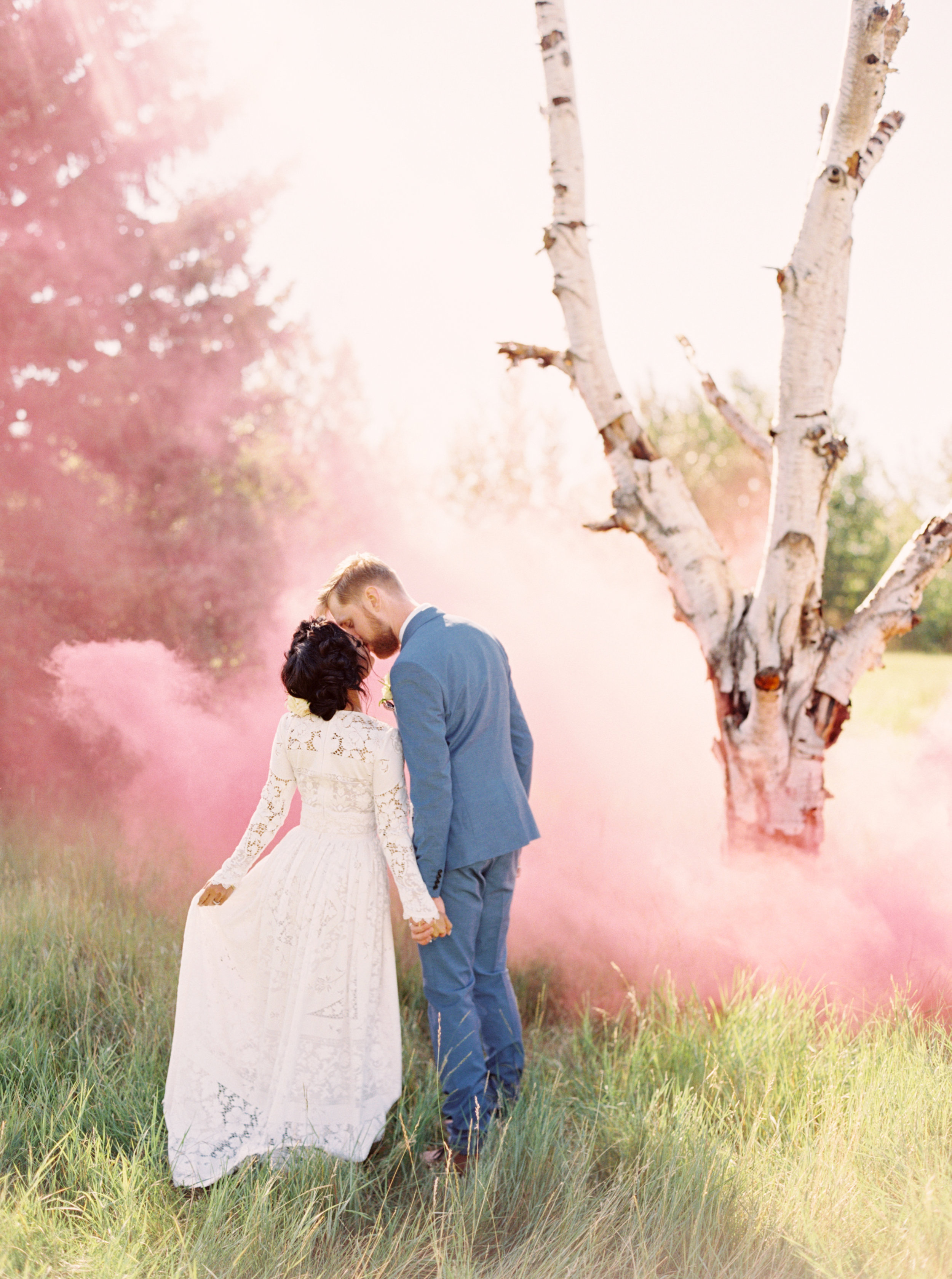 calgary wedding photographers | Smoke bomb wedding photo | fine art film photographers