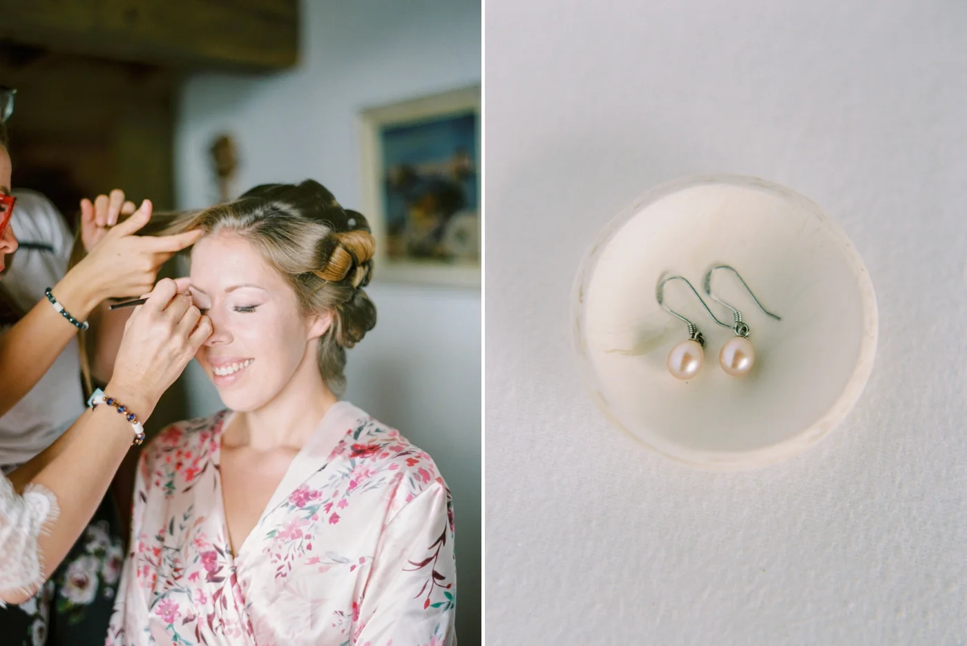 Italy wedding photographers | Dolomites mountain top wedding | bridal prep hair and make up | justine milton fine art film photographers