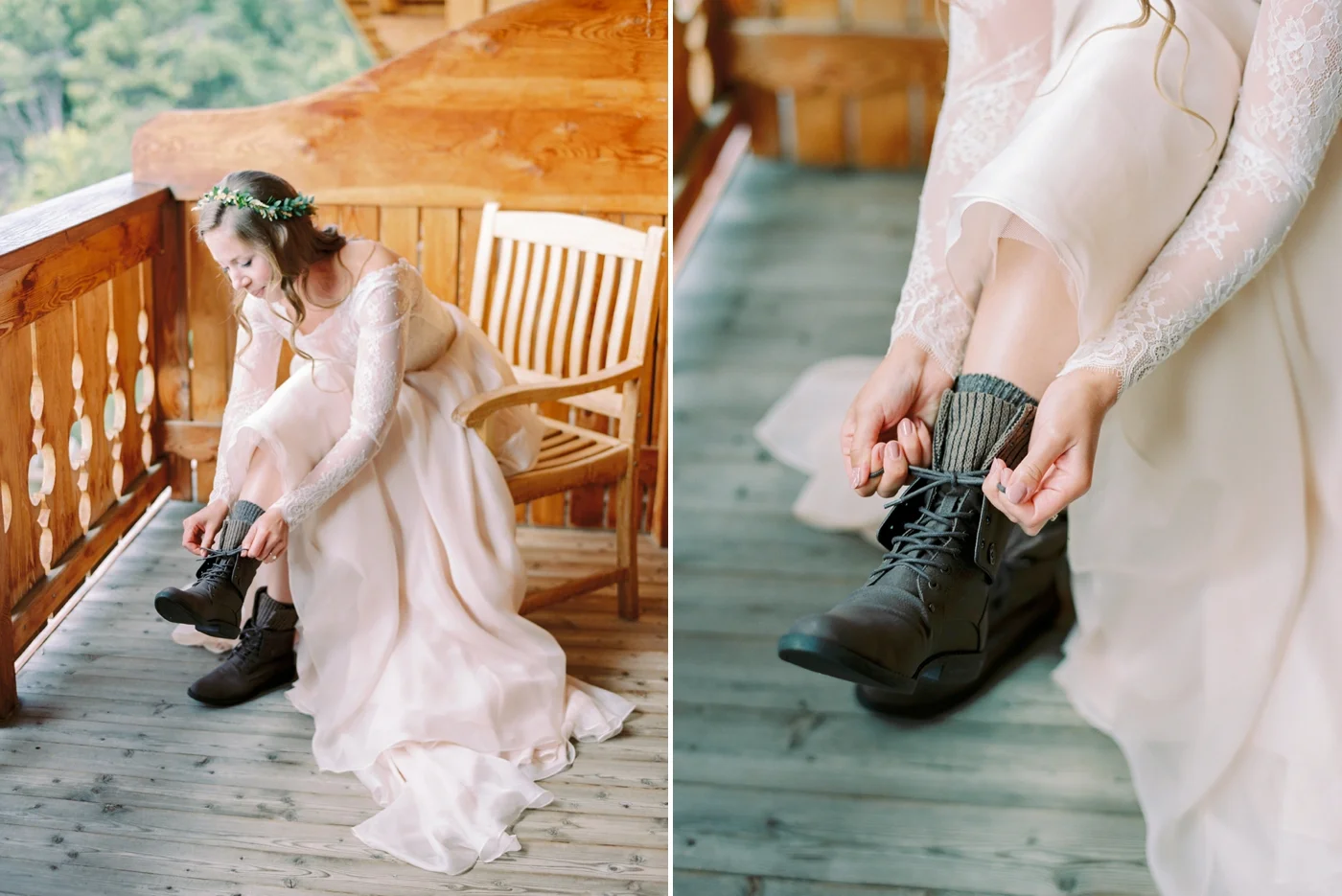 Italy wedding photographers | Dolomites mountain top wedding | bridal prep bride getting ready ski chalet | justine milton fine art film photographers
