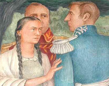 Concepcion Arguello and Nikolai Rezanov as depicted on a mural in the Presidio Interfaith Chapel.