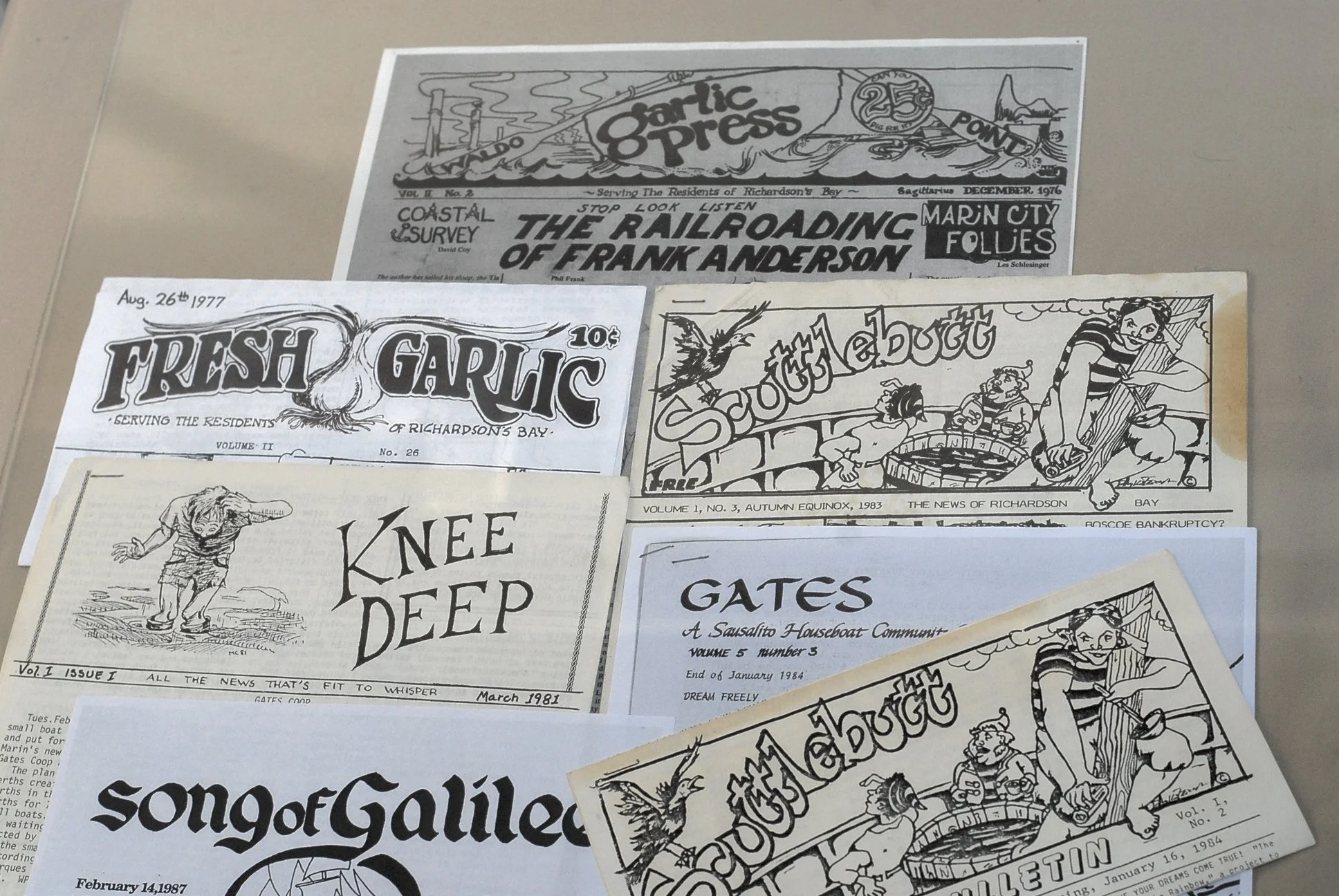 Collage of early waterfront newspapers. Photo courtesy of Steefenie Wicks