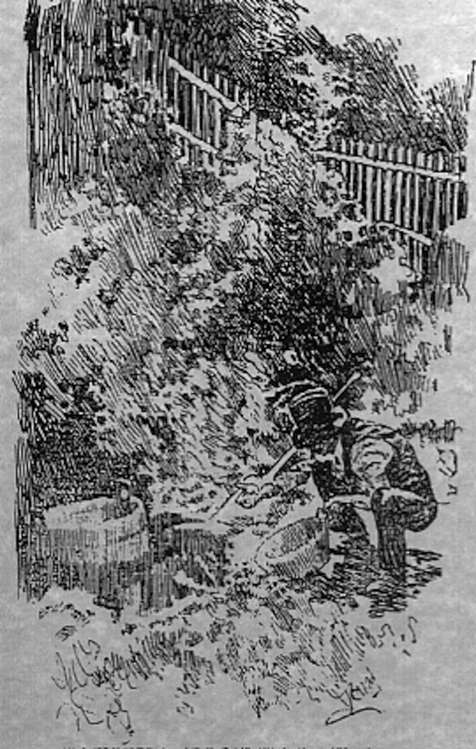 “House of the Bay-Window,” the residence of Sergeant Jack Hayes, who claimed to have discovered gold in the gulch just to the left of the tank. San Francisco Call woodcut courtesy of Sausalito Historical Society