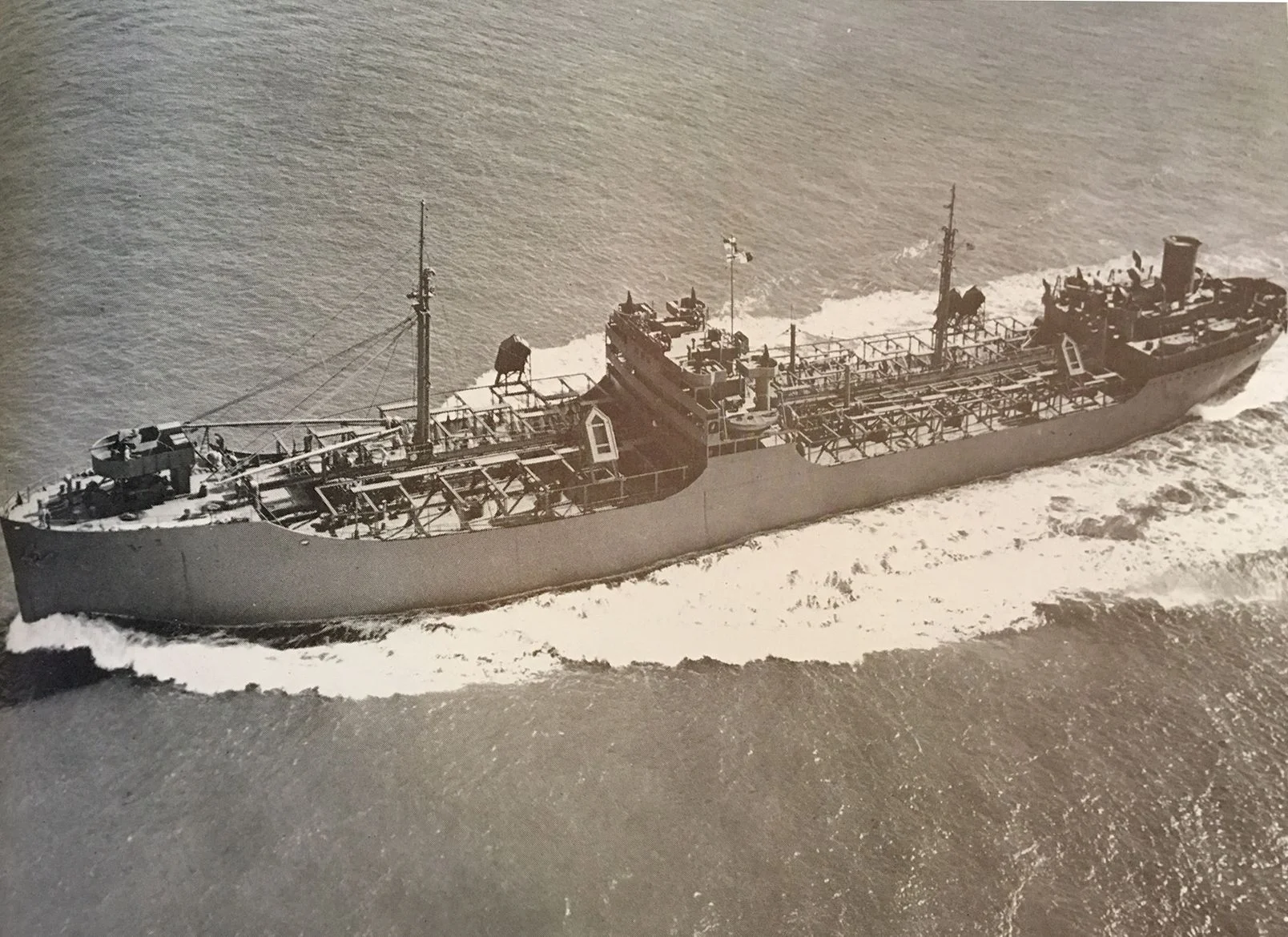 T 2 tanker underway during WWII. Photo courtesy of Sausalito Historical Society