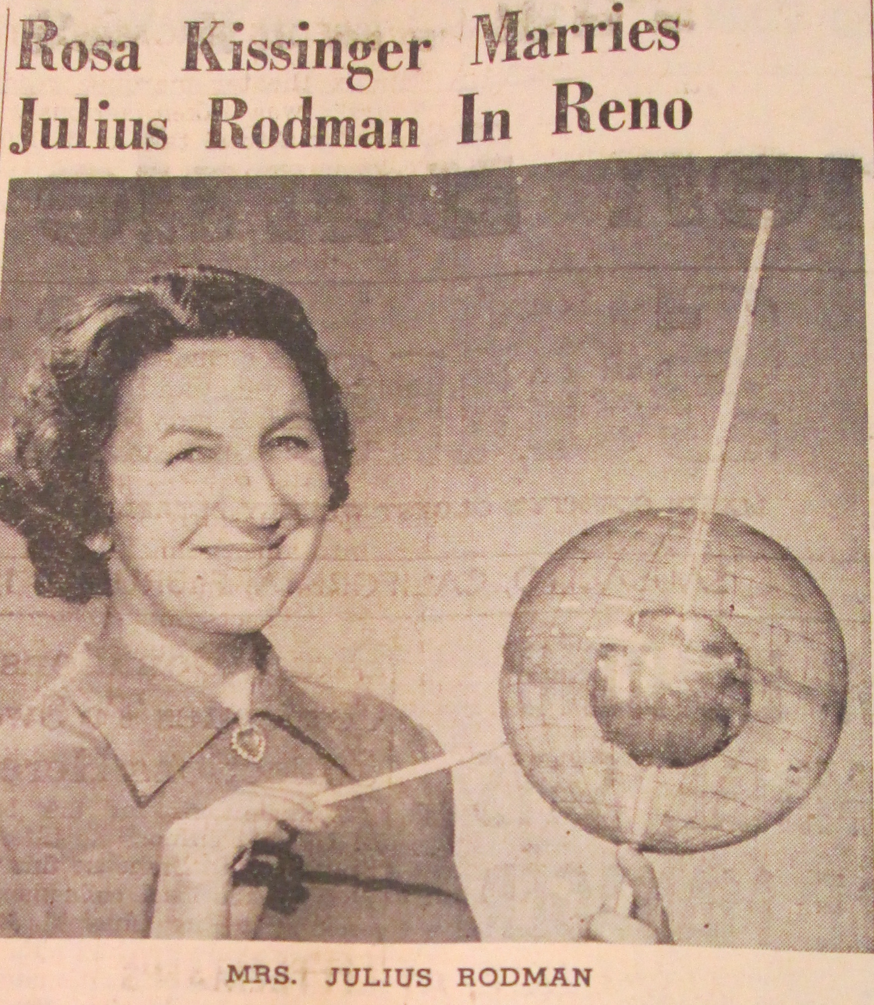  Rose Kissinger holding her invention in a clipping from the 1953 Sausalito News. Courtesy of Sausalito Historical Society