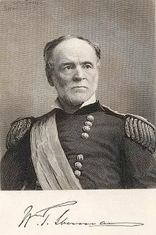 1888 photograph by Napoleon Sarony, used as a model for the engraving of the first Sherman postage stamp issued in 1893. Source: Wikipedia