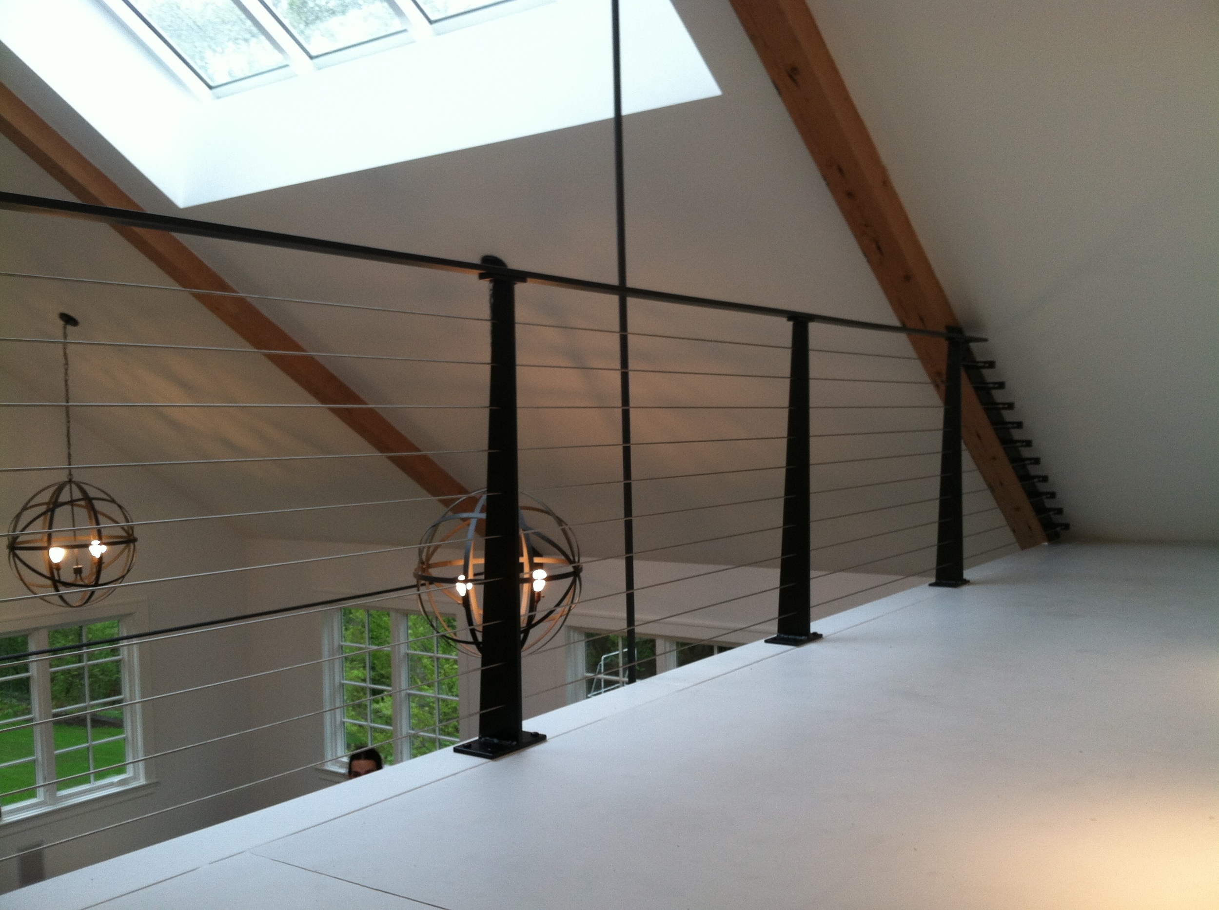 Stainless Steel Wire Railing, with Custom Steel Posts.