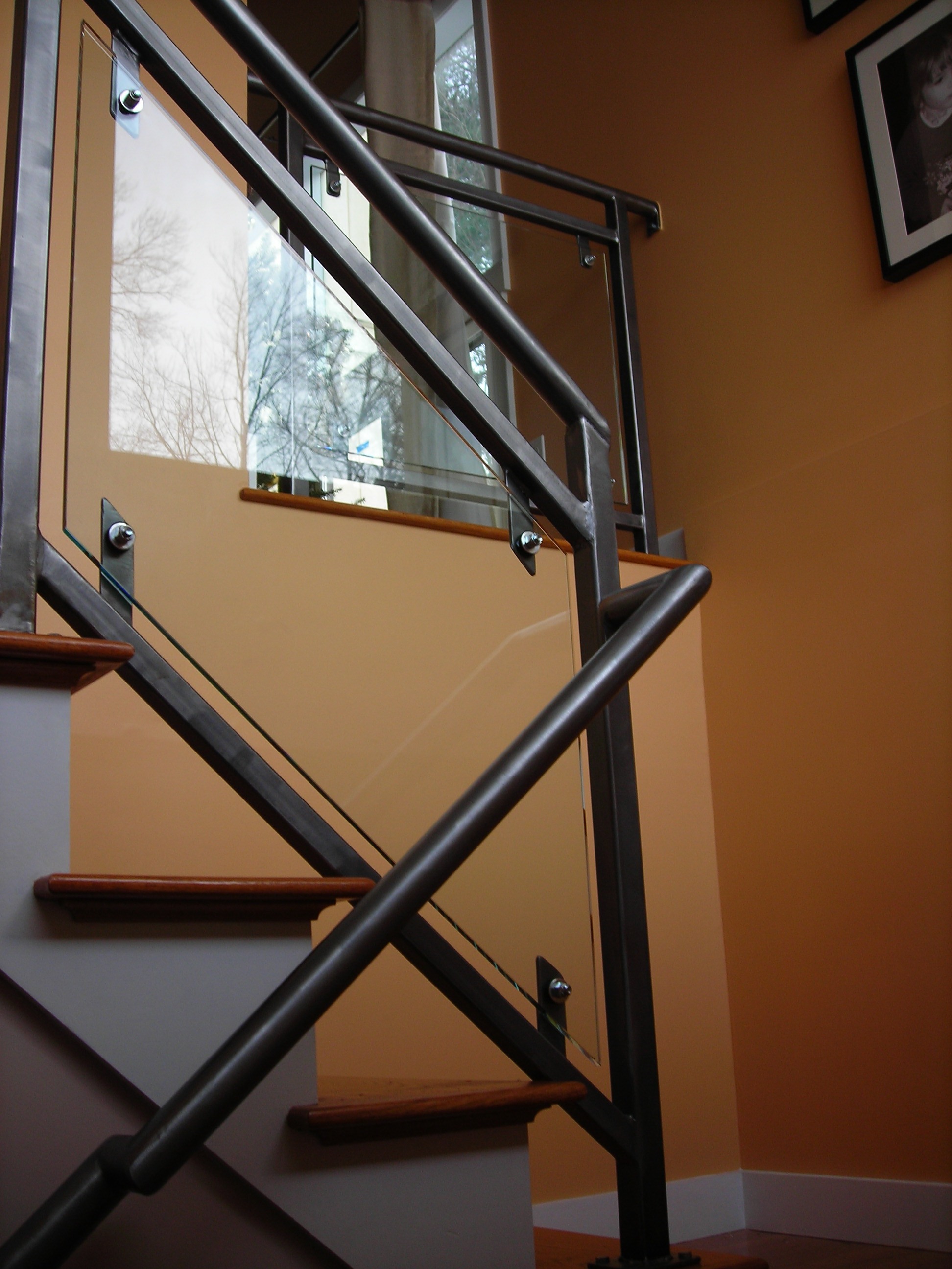 Steel & Glass-Panelled Railings. Brushed Finish Topped with Clear Coat. (2)