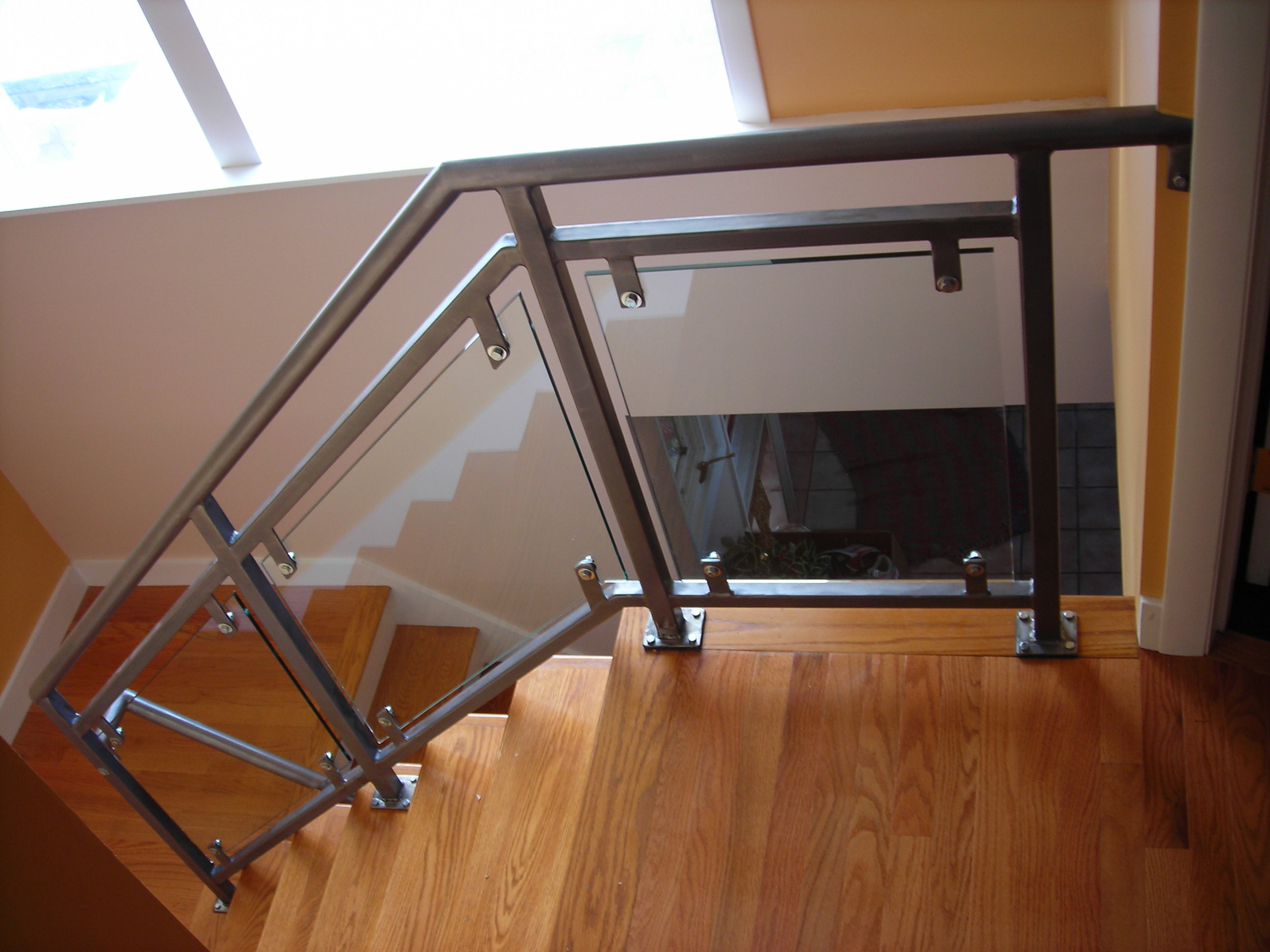 Steel & Glass-Panelled Railings. Brushed Finish Topped with Clear Coat. (3)