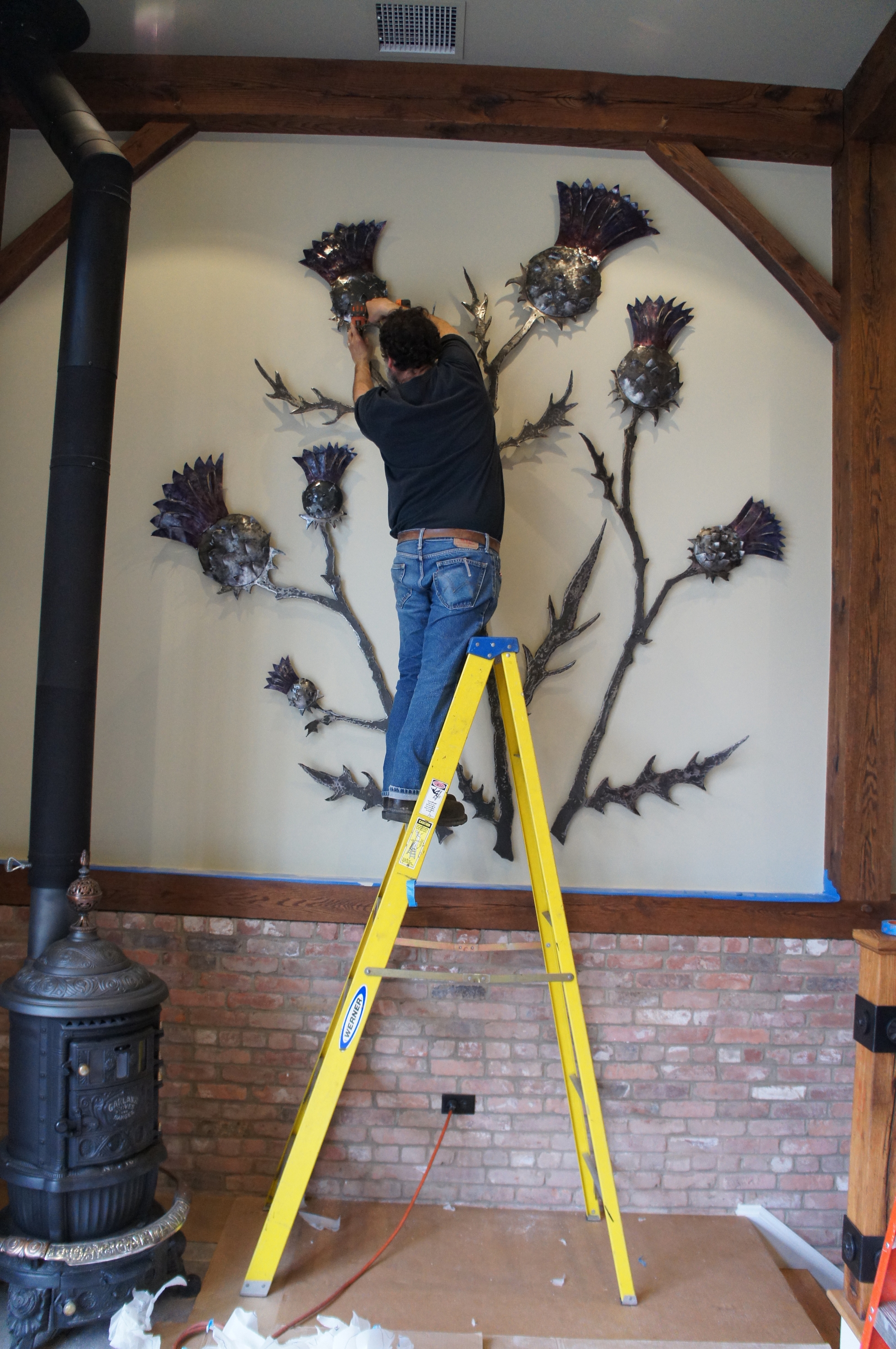 Installing Thistle Sculpture