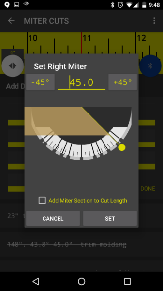 Set miter angles and calculate long-to-long cut length