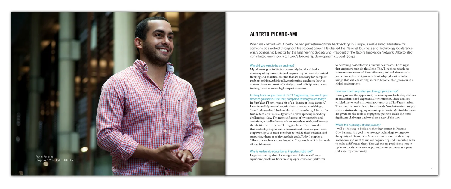 The report took on more of a "picture book" look and feel. Photography was commissioned on campus to place the subject in context.