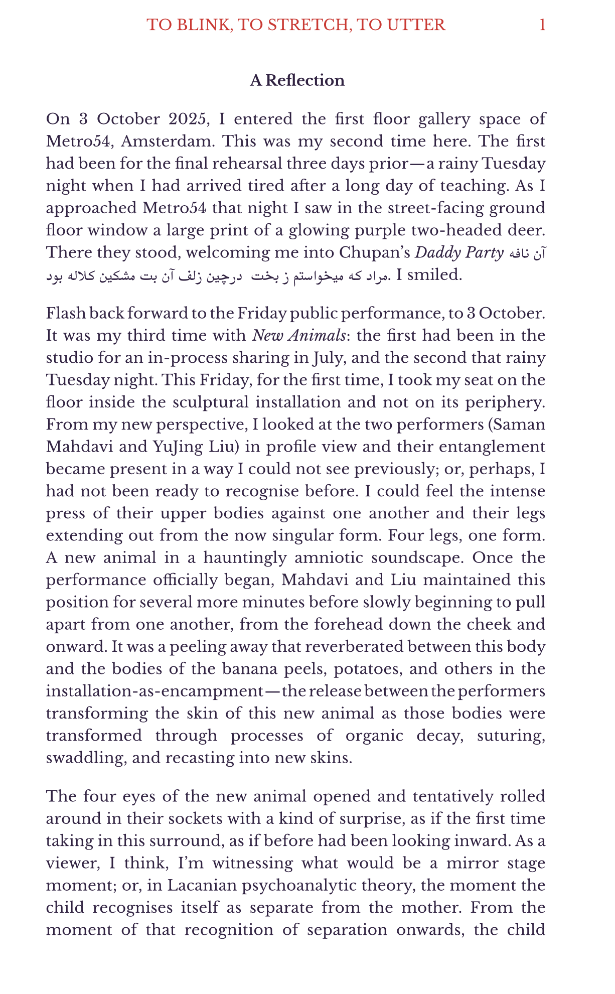 Megan Hoetger text on the performance for the zine