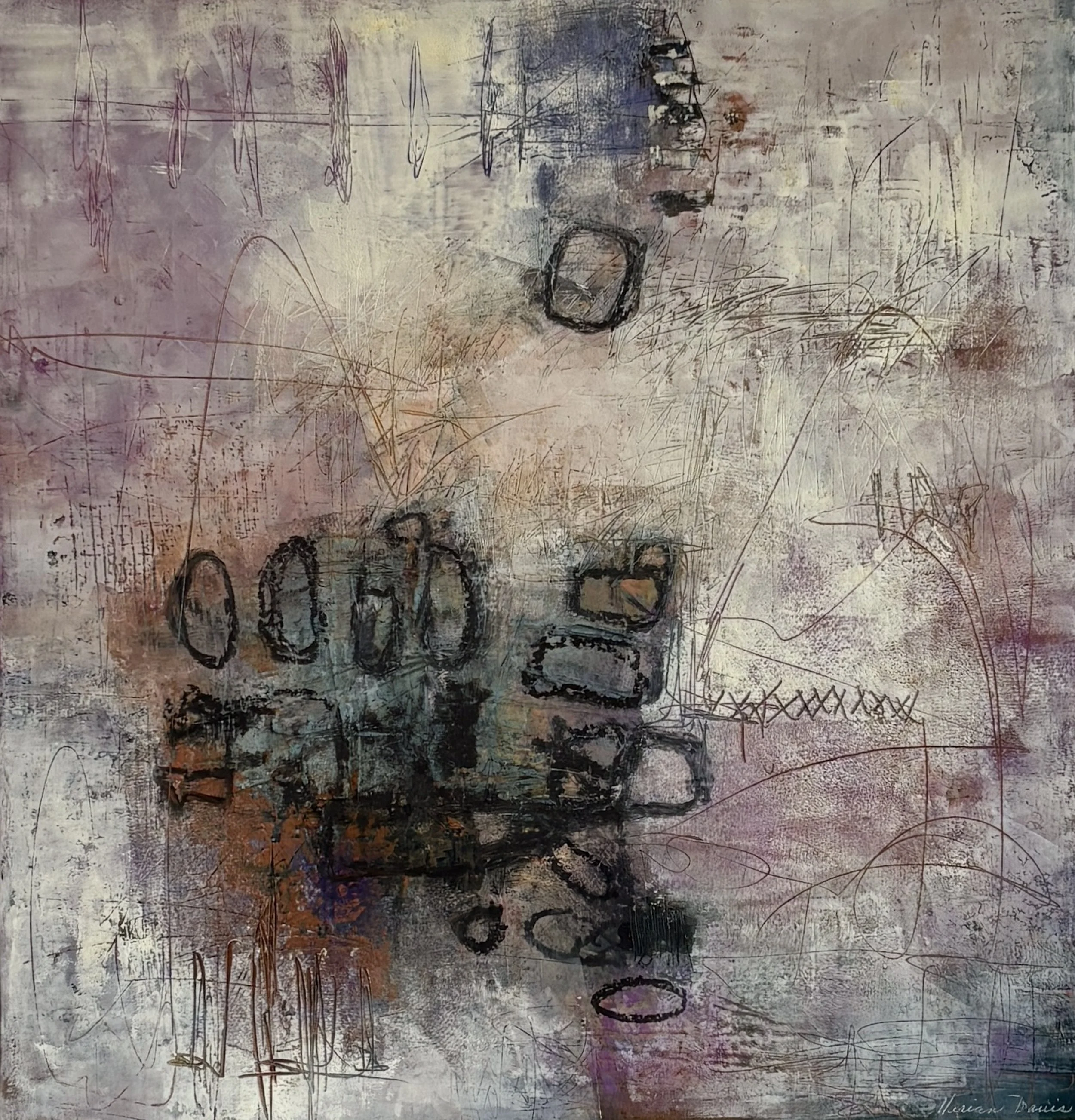 Moody Blue/14x15x1.5"on panel/framed