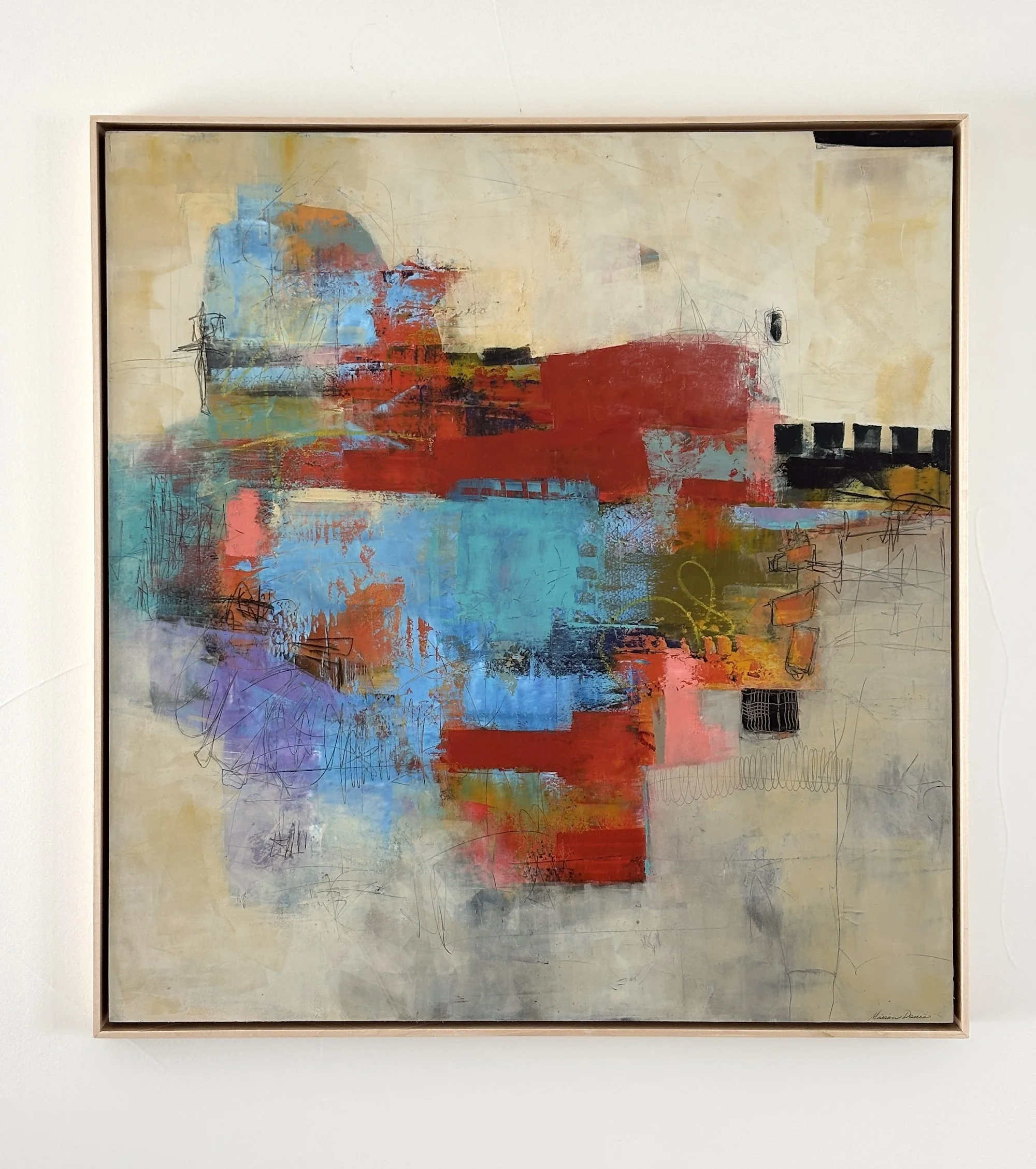 Calypso Red 33x33x1.5" on panel/framed