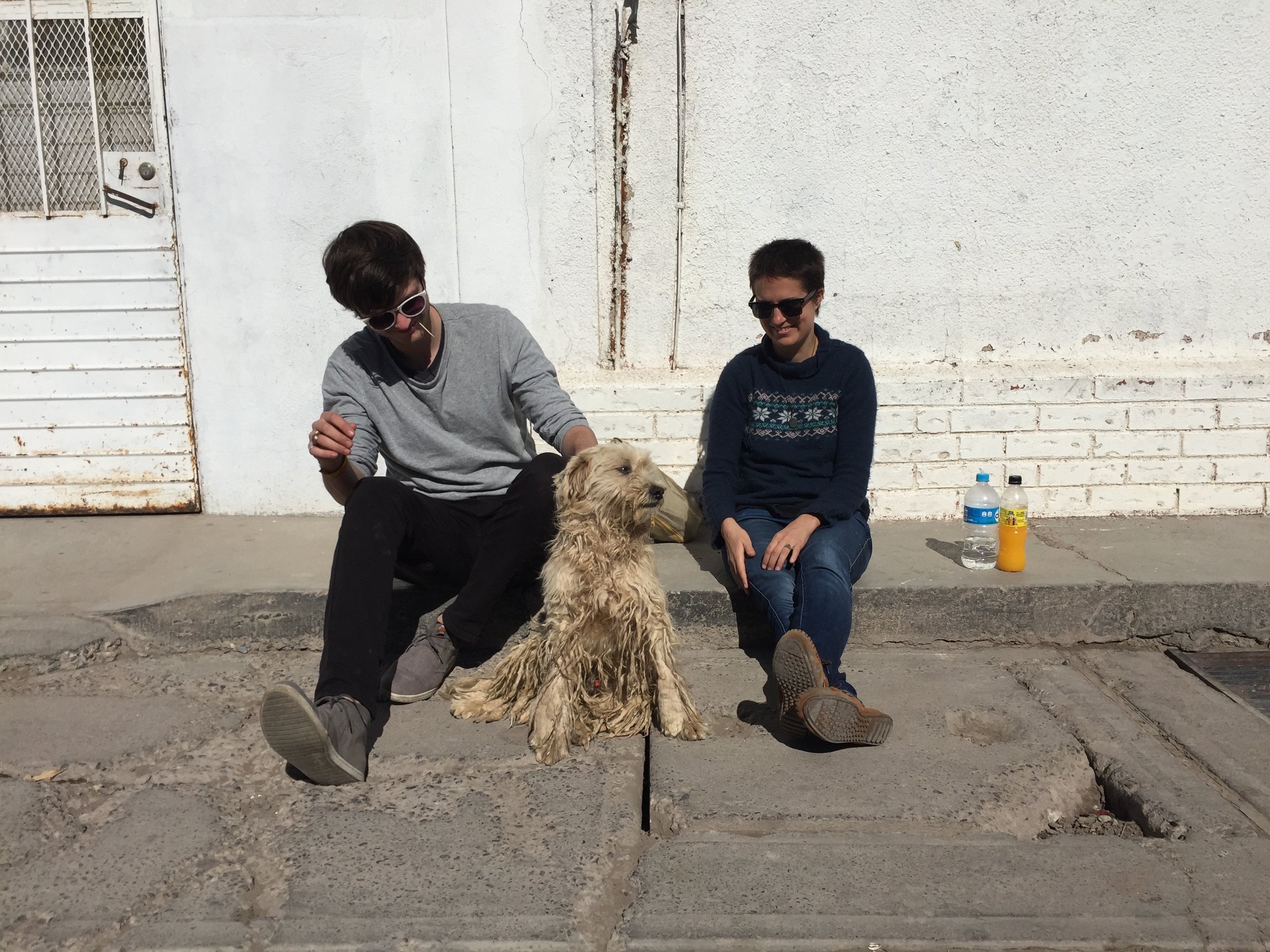 Ian Avery & Paris Mancini mid-tour at gas station between Juarez and Chihuahua, Mexico.