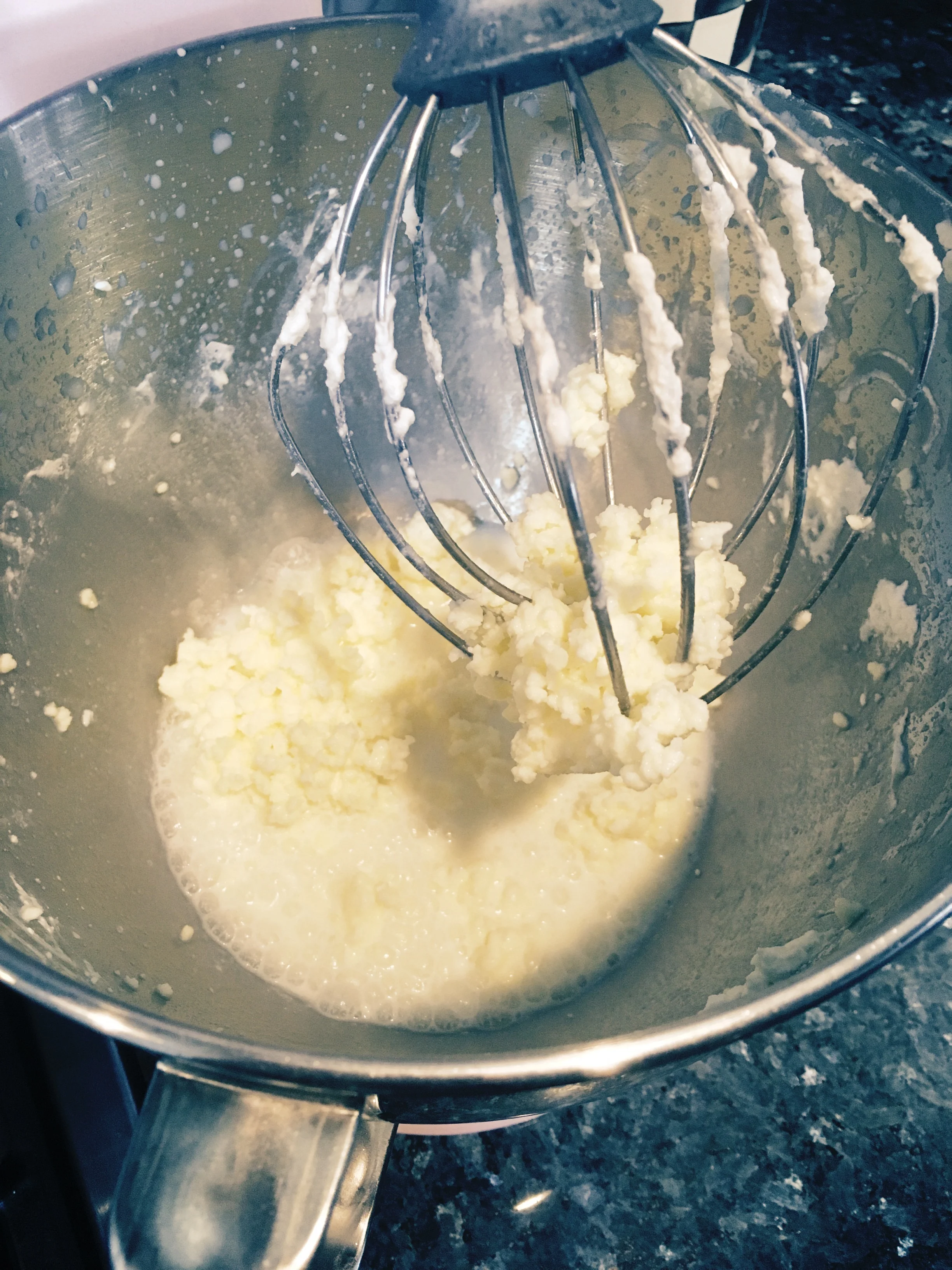 This is the desired consistency. It looks like chunky butter in a thin milky liquid.