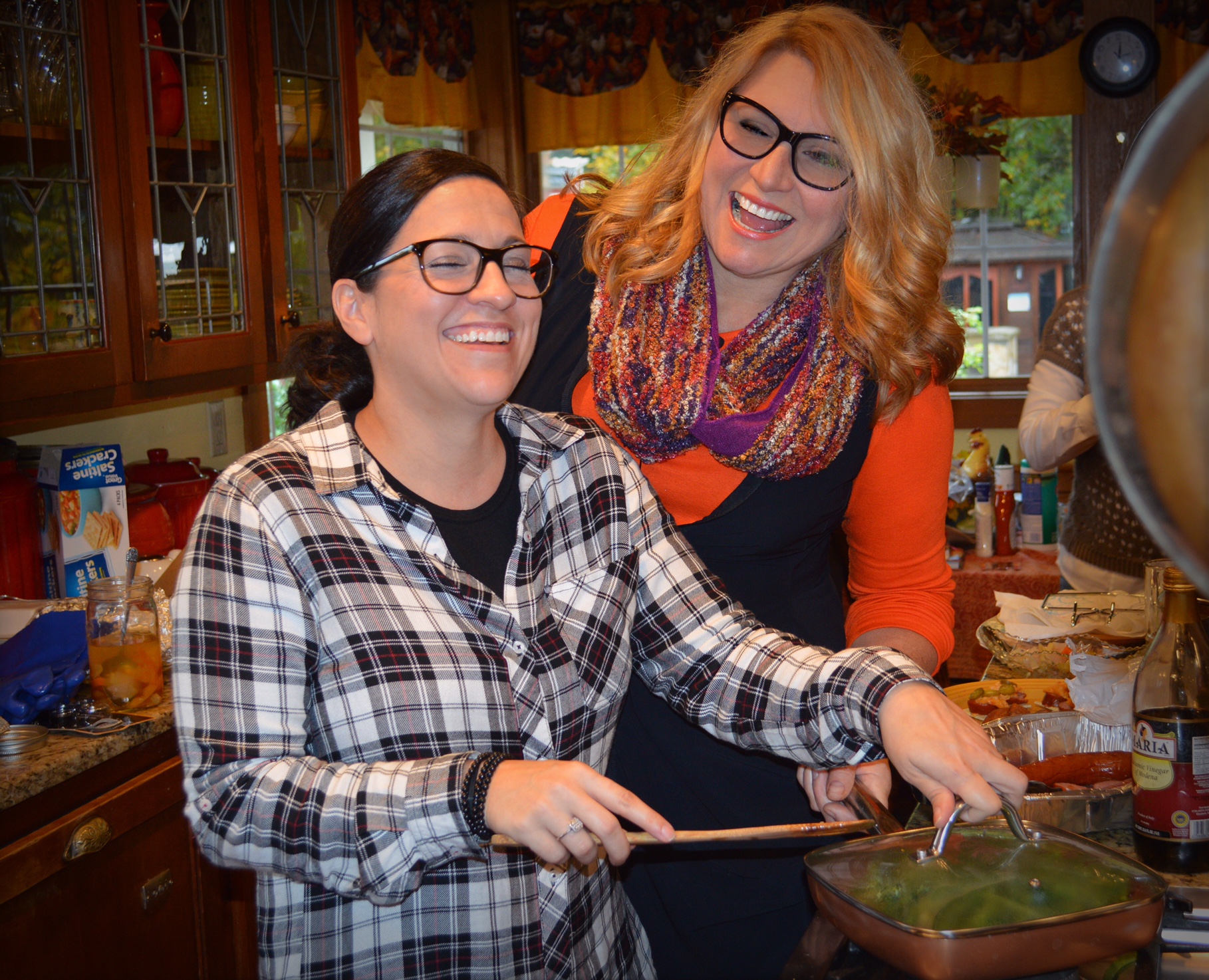Alicia and I crack up while she serves up a healthful side.