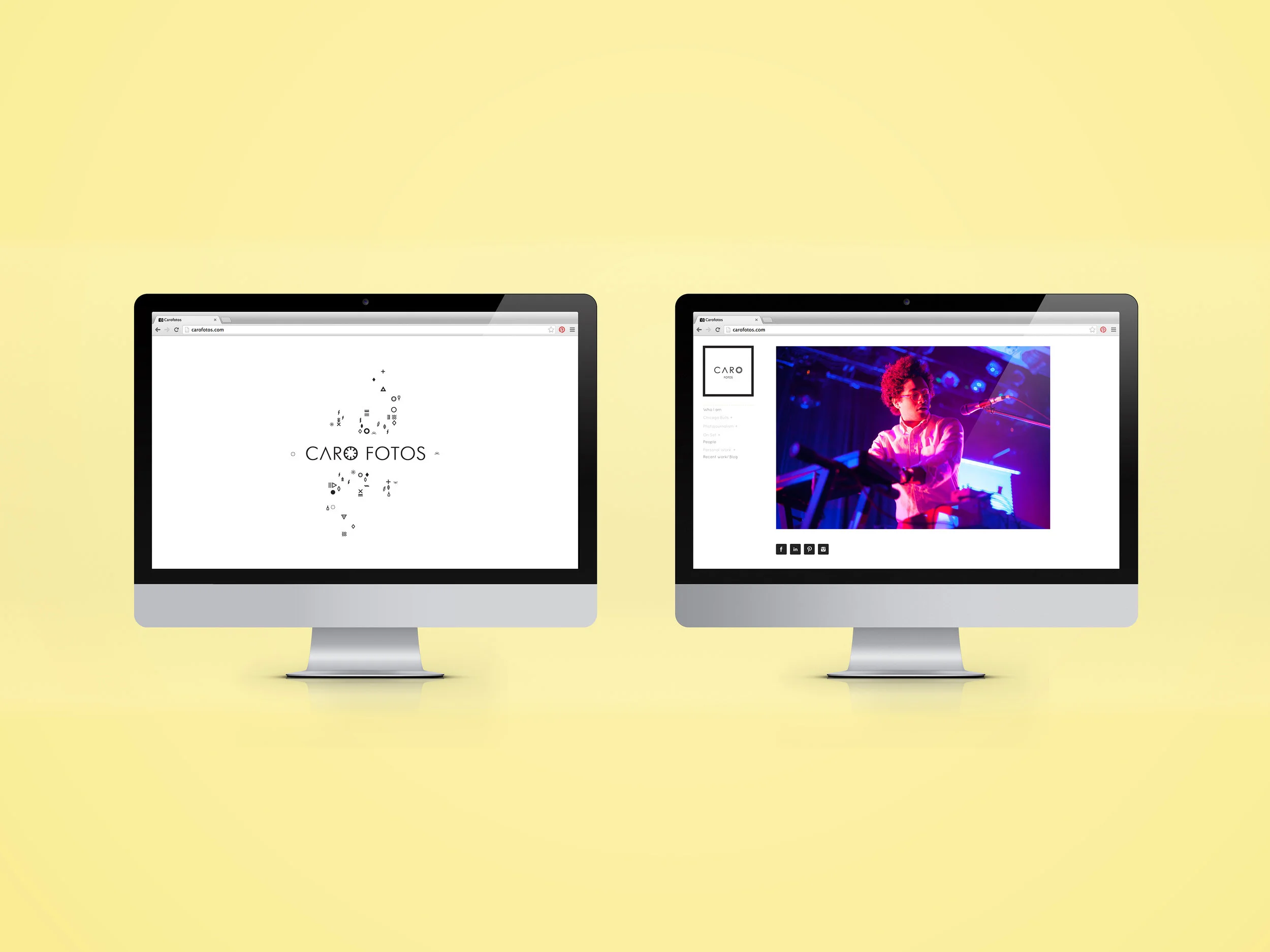 Splash page with the main wordmark (left) and the site with alternate logo (right).