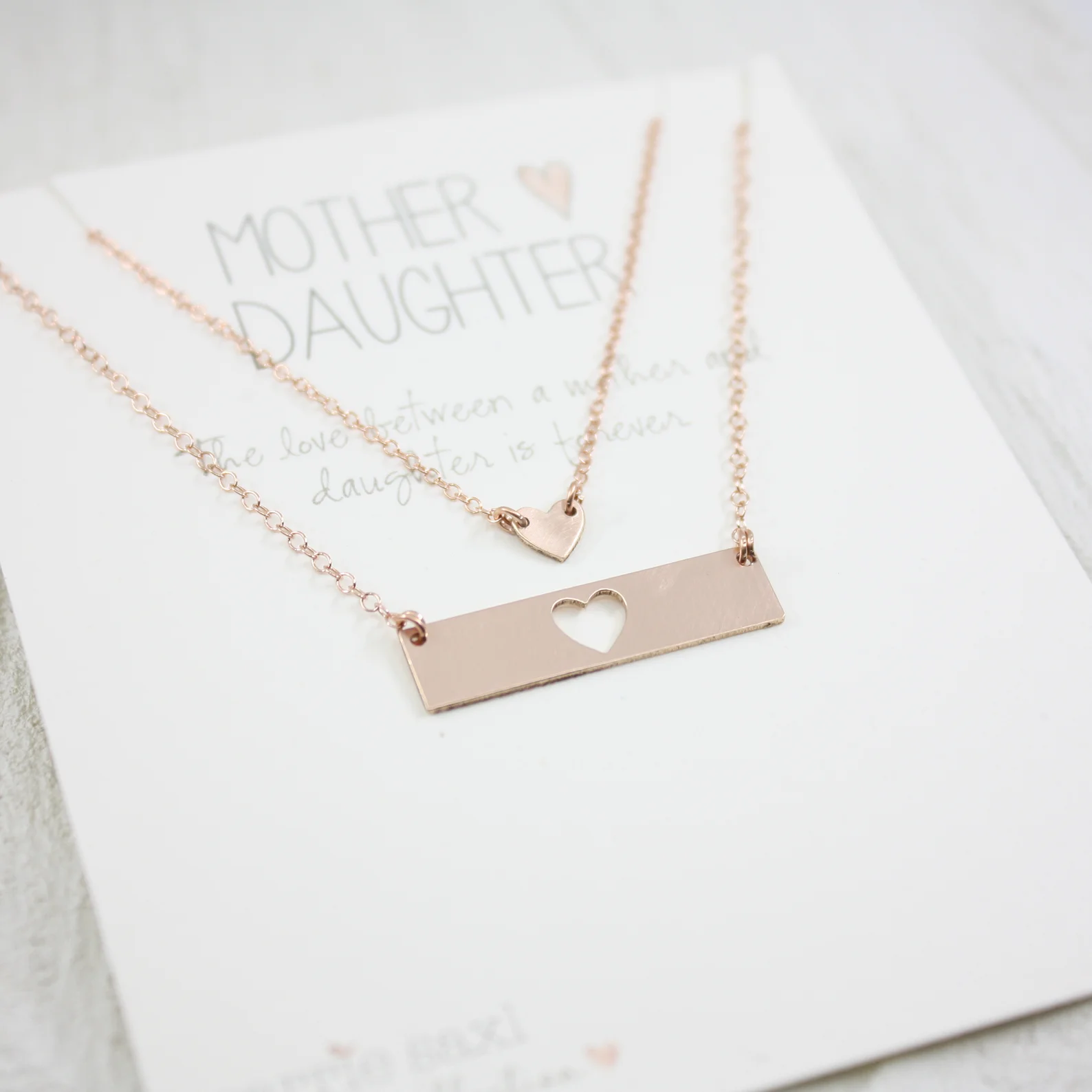 Mother Daughter Bar Heart Necklace Set - Rose Gold