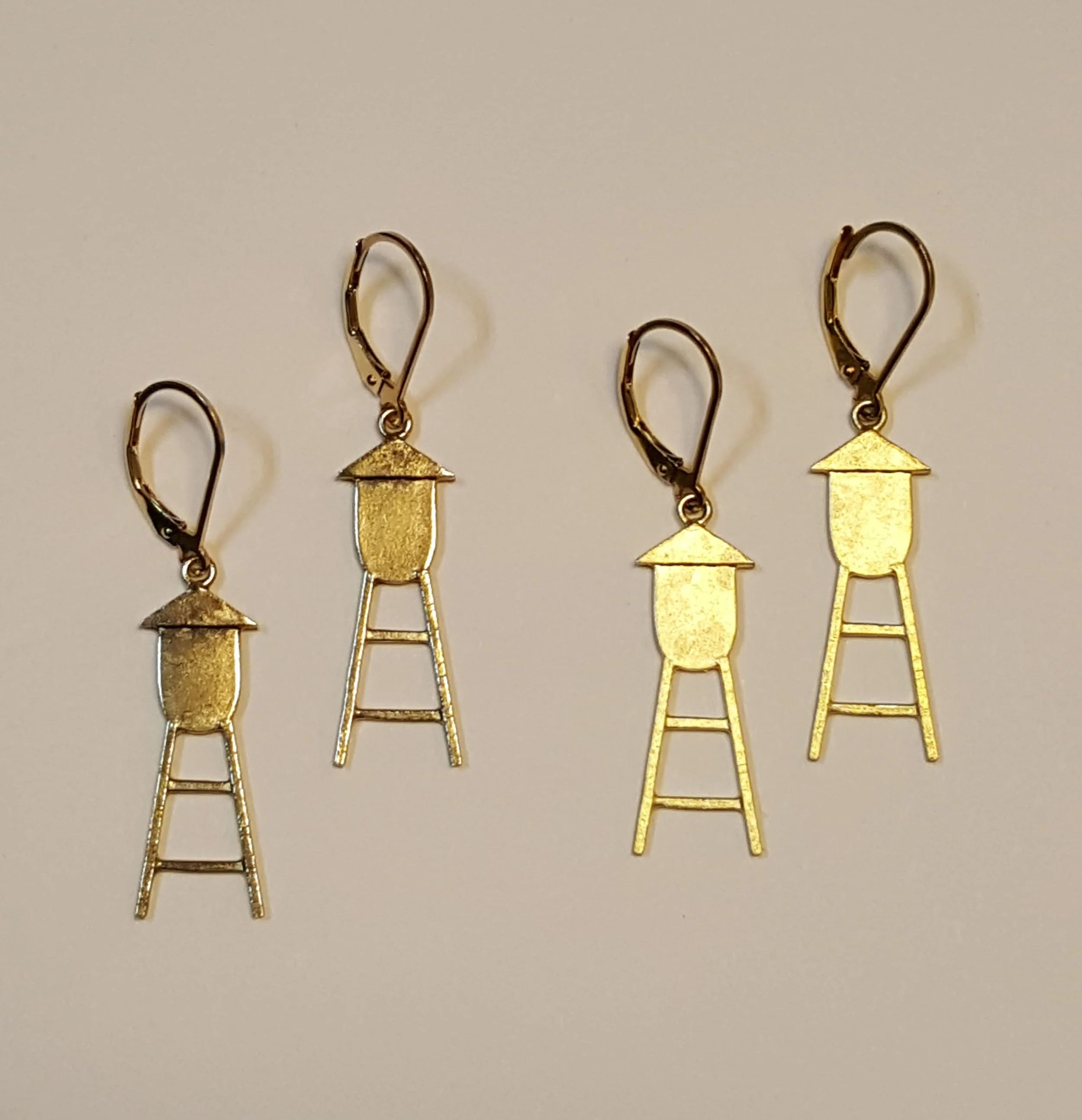Brass Water Tower Earring with Leverback