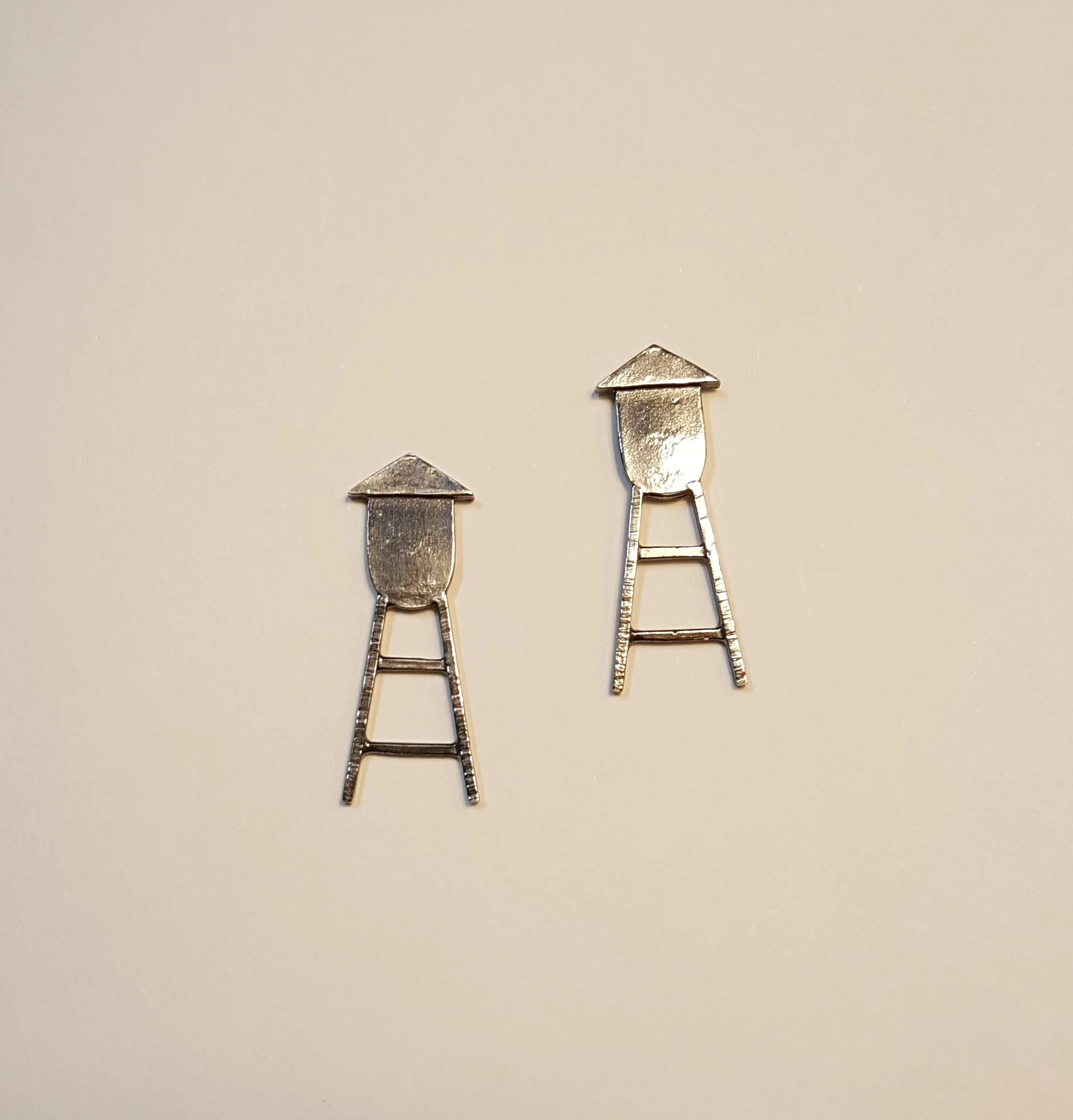 Sterling Water Tower Earring with Post & Back