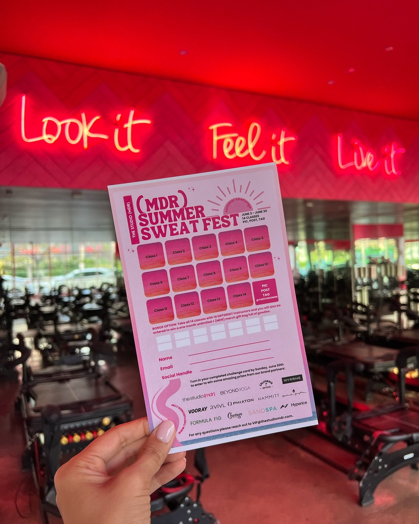 TODAY IS THE DAY! The (MDR) Summer Sweat Fest Challenge has officially begun! 💪🩷🎉 To participate, all you have to do is pick up your challenge card at any studio location and start taking classes! ⁣
⁣
Challenge Details: ⁣
⁣
1. Take 14 classes in 4